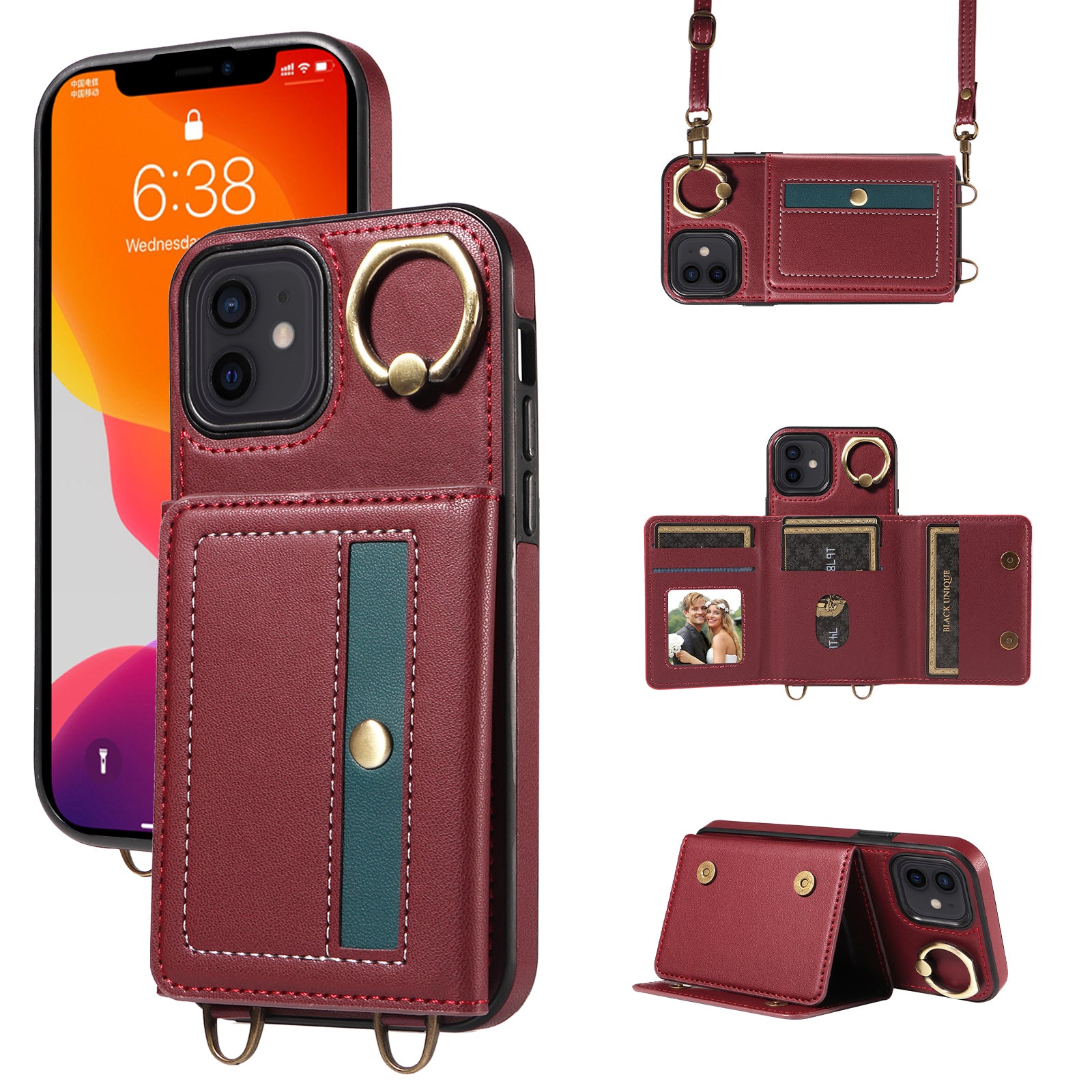 007 For iPhone 12 / 12 Pro Case PU Leather Coated TPU Phone Cover with Card Holder