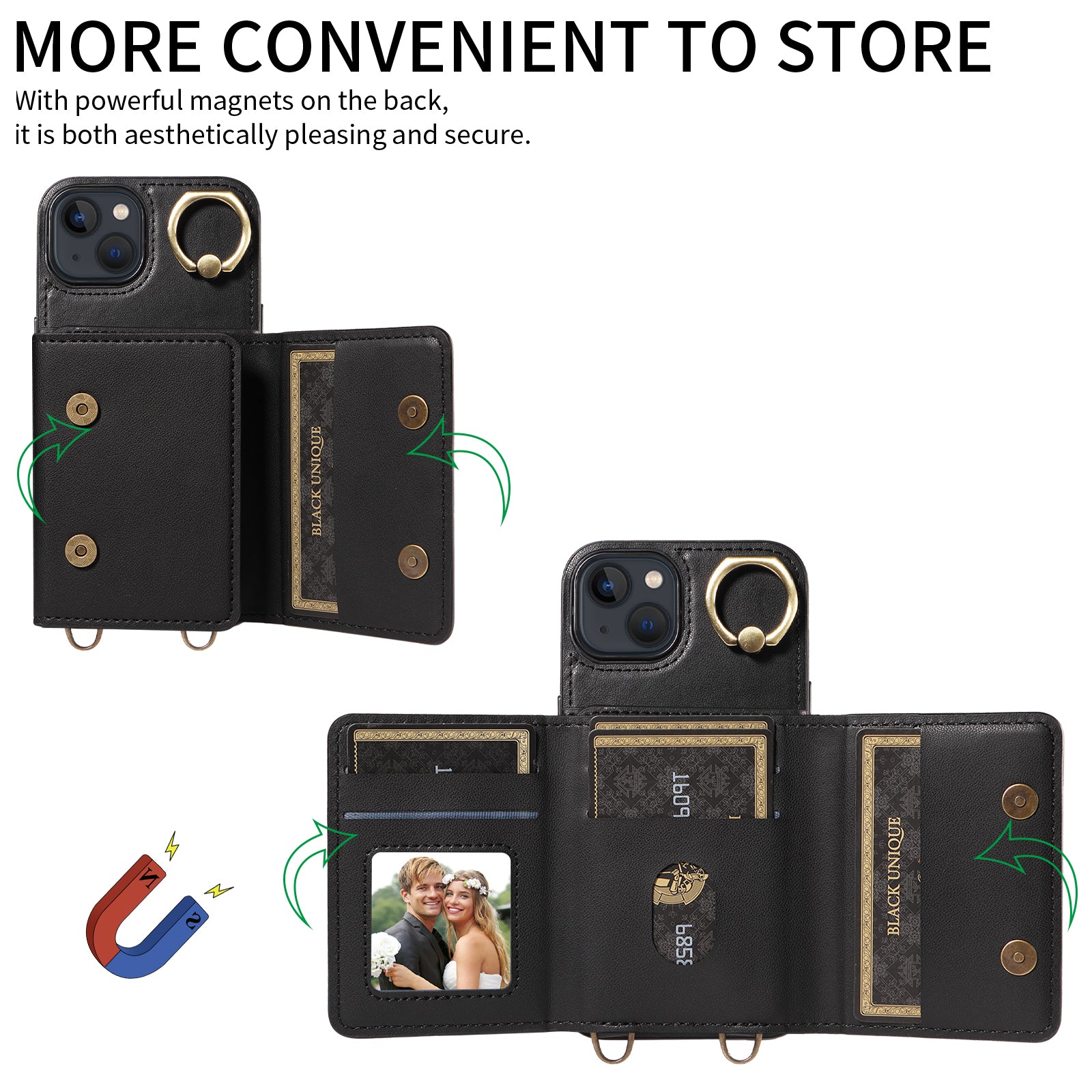 007 For iPhone 13 Case Ring Kickstand Calf Texture Leather Phone Back Cover