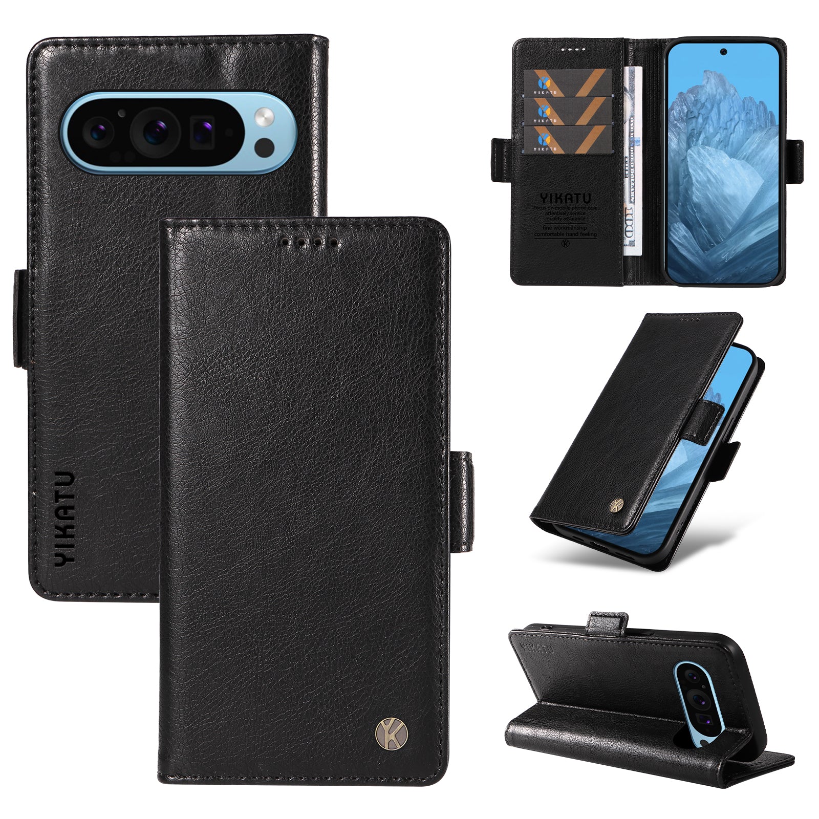 YIKATU YK-007 For Google Pixel 9 Case with Card Holder PU Leather+TPU Inner Shell Phone Cover