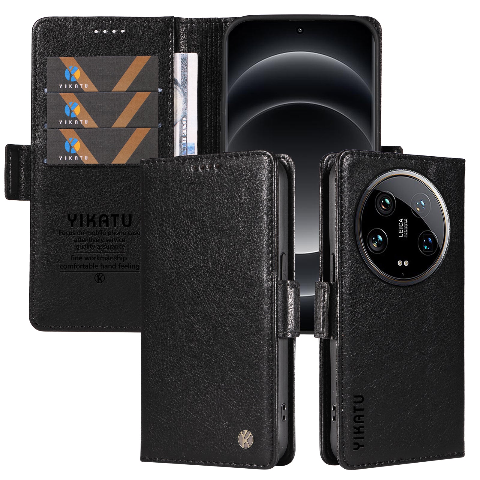 YIKATU YK-007 For Xiaomi 14 Ultra Case PU Leather Stand Folio Card Holder Phone Cover
