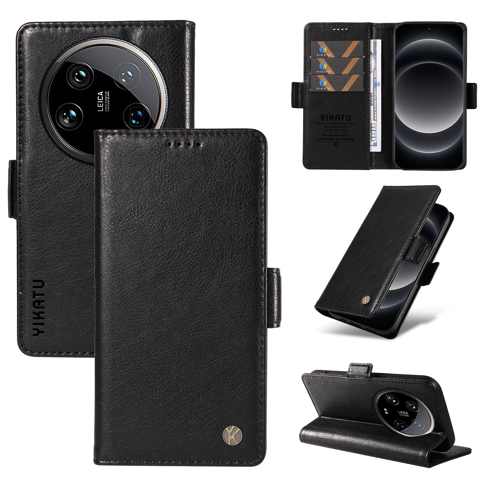 YIKATU YK-007 For Xiaomi 14 Ultra Case PU Leather Stand Folio Card Holder Phone Cover