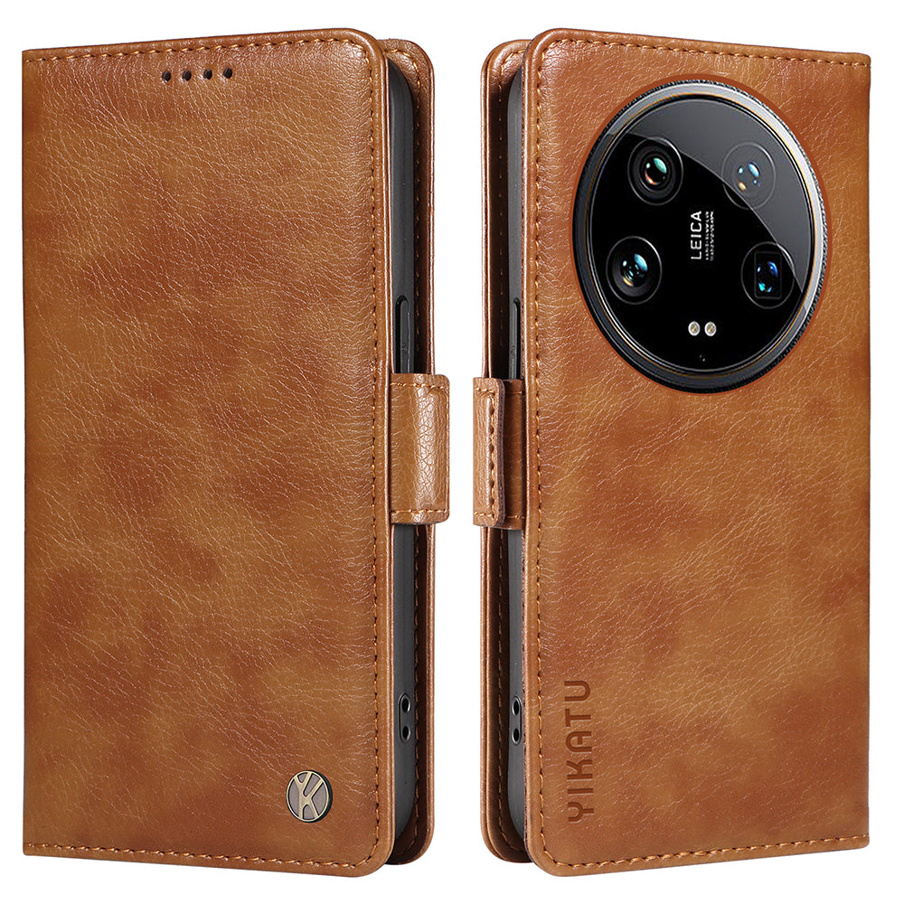 YIKATU YK-007 For Xiaomi 14 Ultra Case PU Leather Stand Folio Card Holder Phone Cover