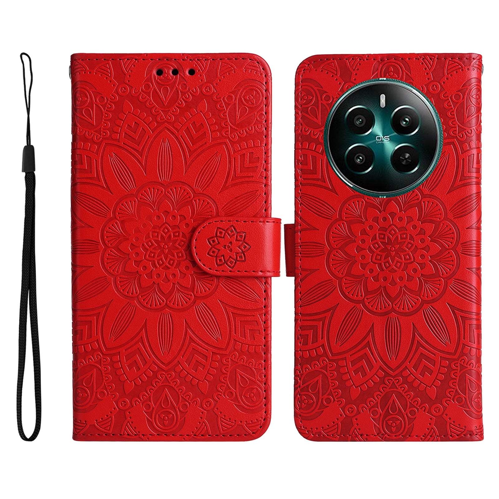 For Realme 12+ 5G Wallet Case Sunflower Imprinted Leather Flip Phone Cover