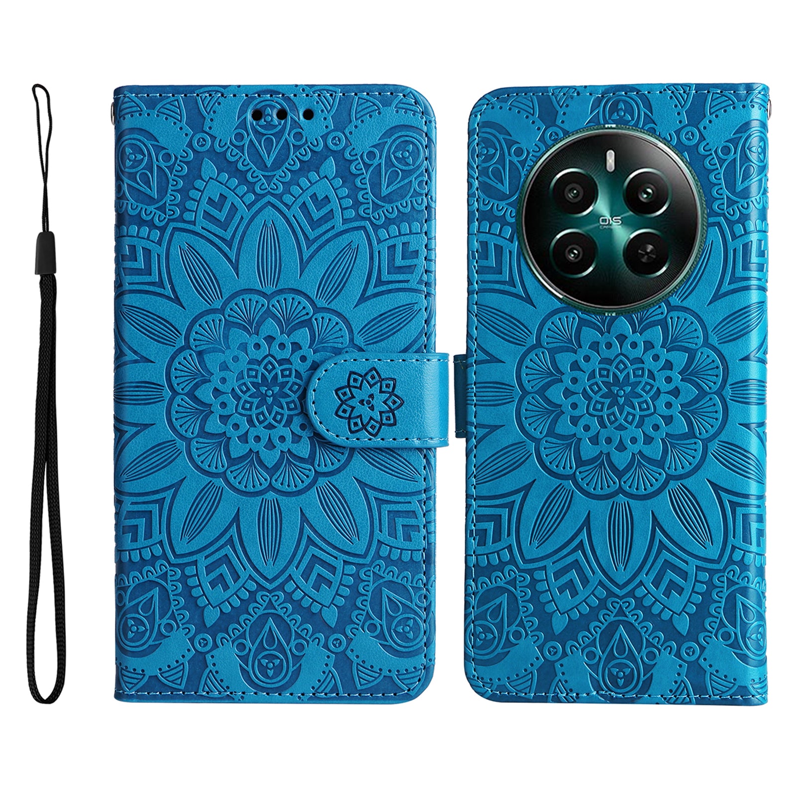 For Realme 12+ 5G Wallet Case Sunflower Imprinted Leather Flip Phone Cover