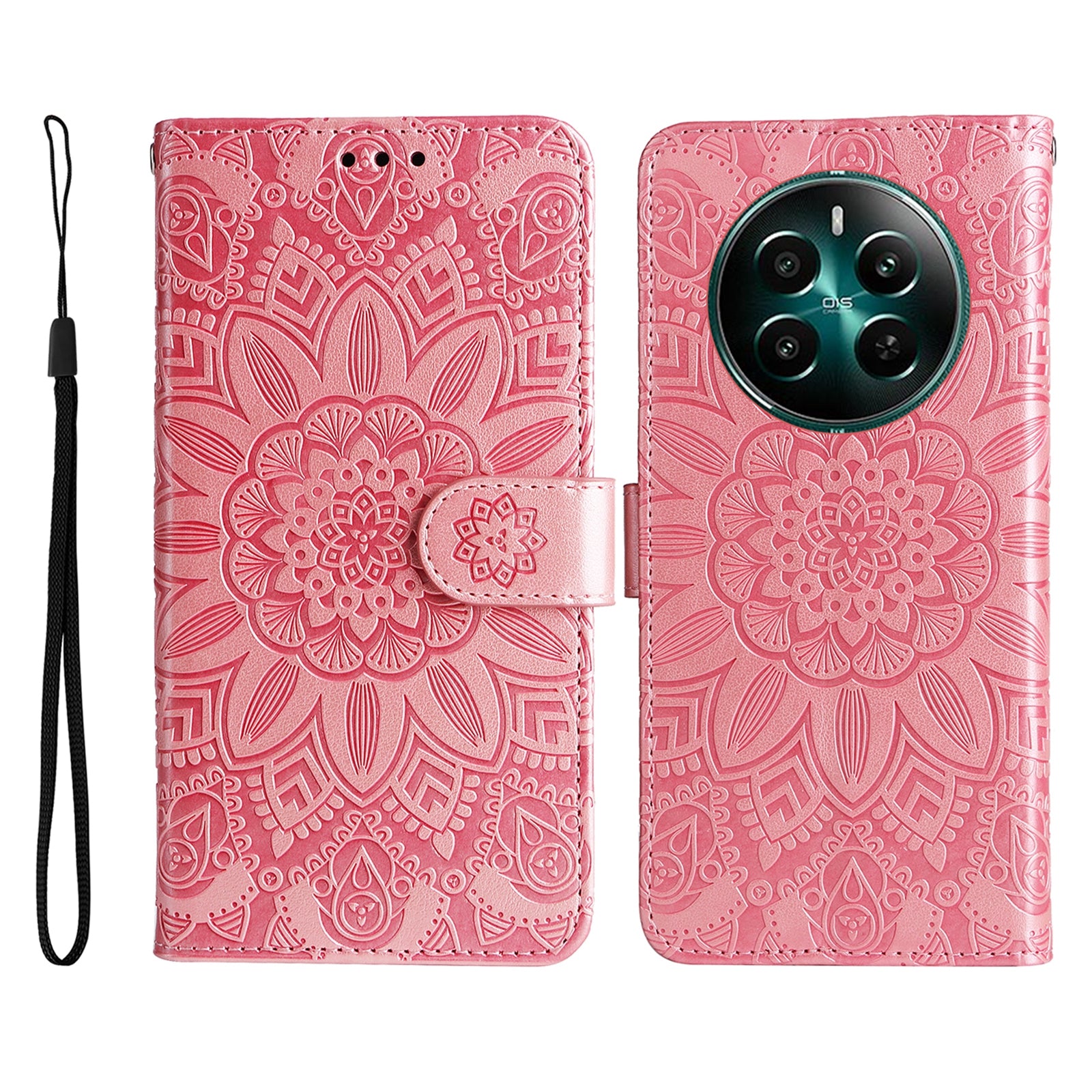For Realme 12+ 5G Wallet Case Sunflower Imprinted Leather Flip Phone Cover