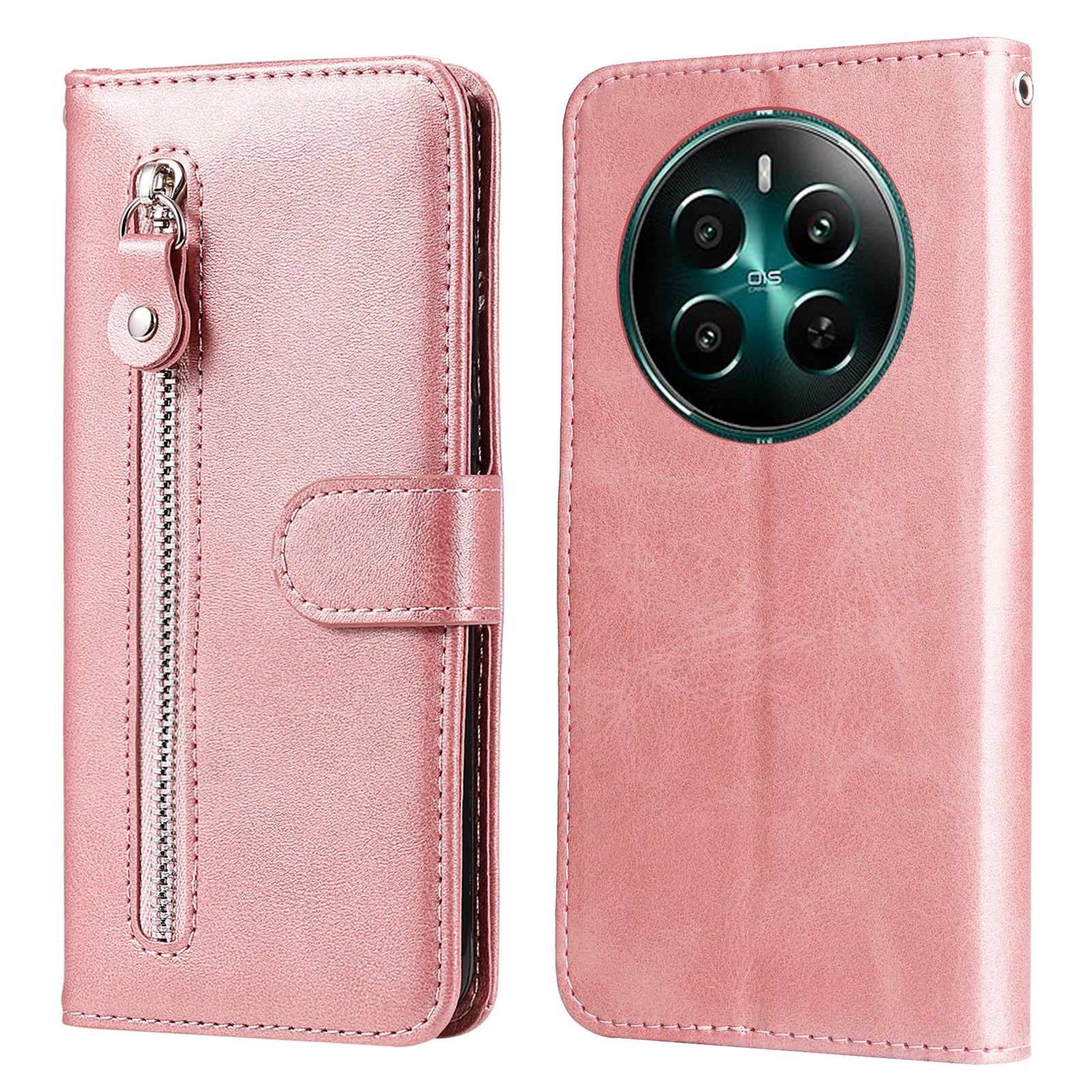 For Realme 12+ 5G Case 3 Card Holder Slots Zipper Pocket Leather Phone Cover