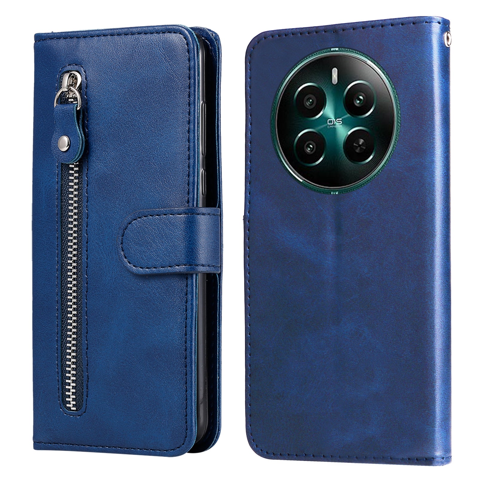 For Realme 12+ 5G Case 3 Card Holder Slots Zipper Pocket Leather Phone Cover