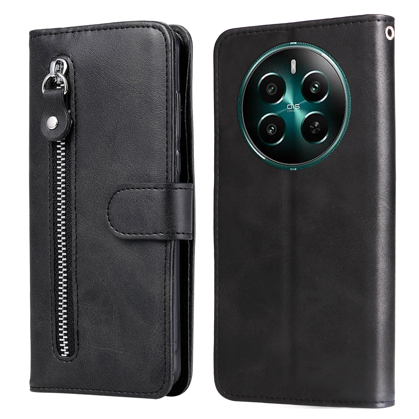 For Realme 12+ 5G Case 3 Card Holder Slots Zipper Pocket Leather Phone Cover