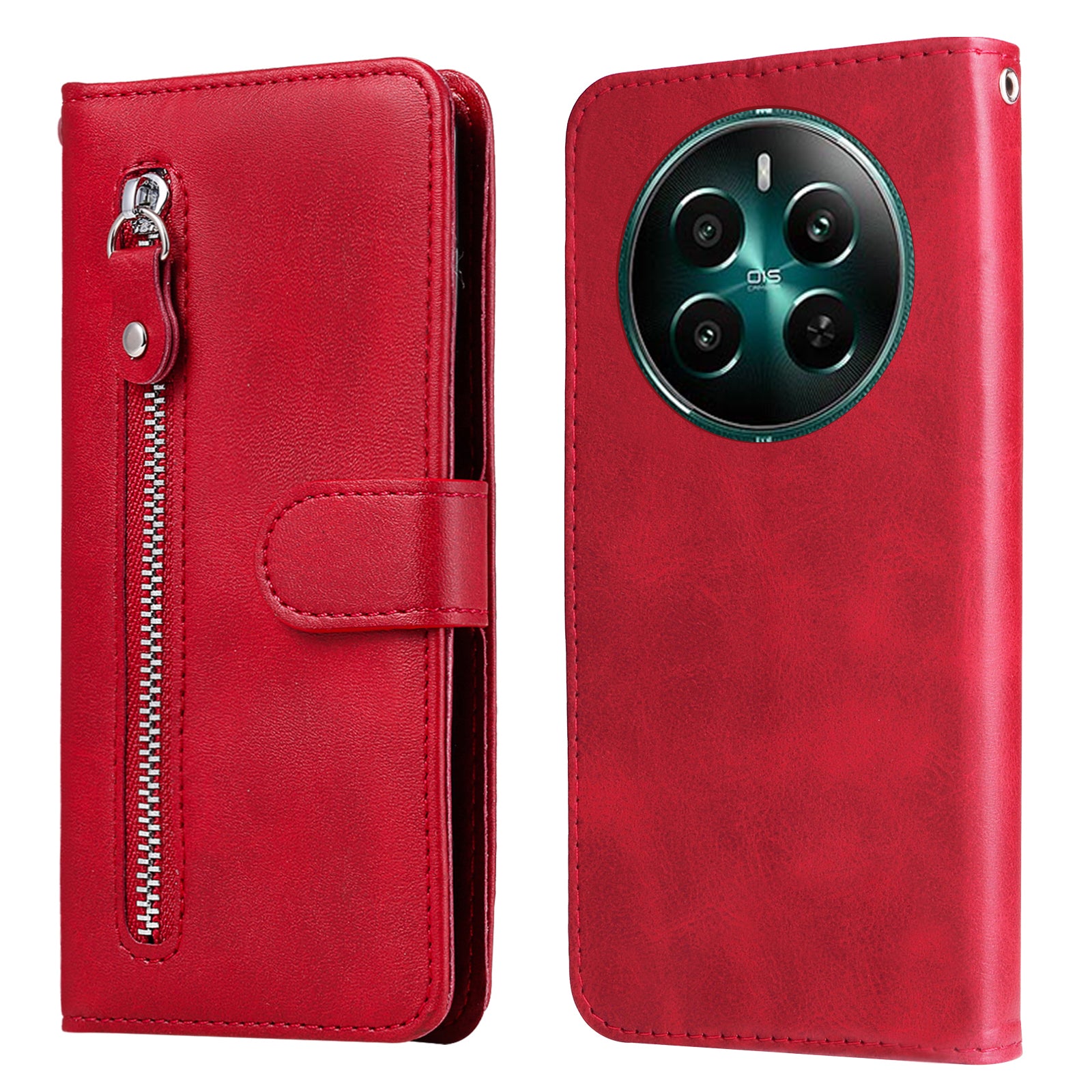 For Realme 12+ 5G Case 3 Card Holder Slots Zipper Pocket Leather Phone Cover