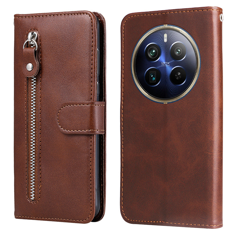 For Realme 12 Pro 5G / 12 Pro+ 5G Phone Case Zipper Pocket Flip Shockproof Leather Cover