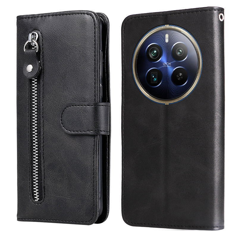 For Realme 12 Pro 5G / 12 Pro+ 5G Phone Case Zipper Pocket Flip Shockproof Leather Cover