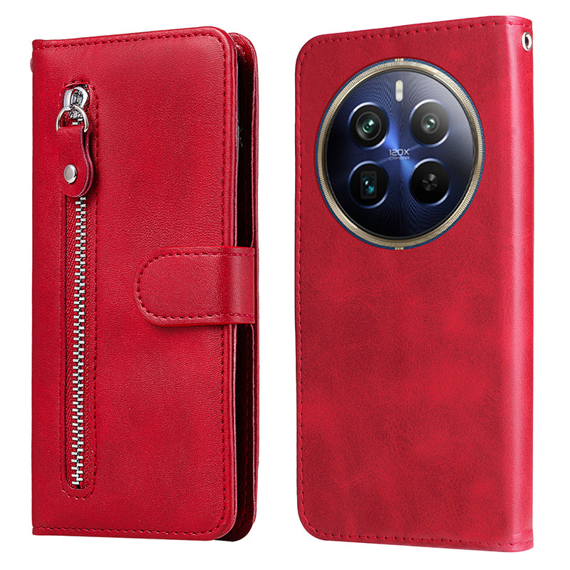 For Realme 12 Pro 5G / 12 Pro+ 5G Phone Case Zipper Pocket Flip Shockproof Leather Cover