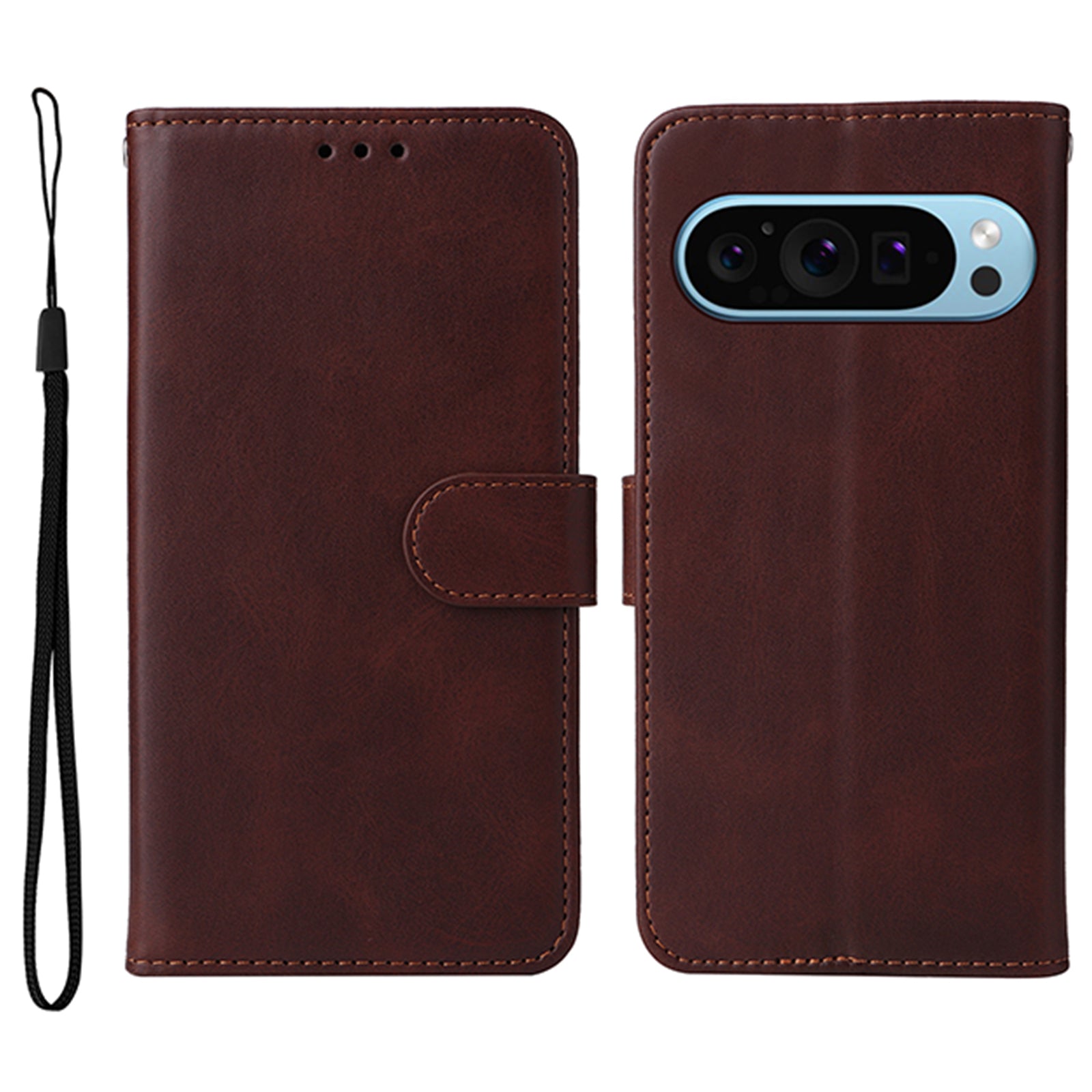 For Google Pixel 9 Leather Case 3 Card Slots Stand View Phone Cover Calf Texture