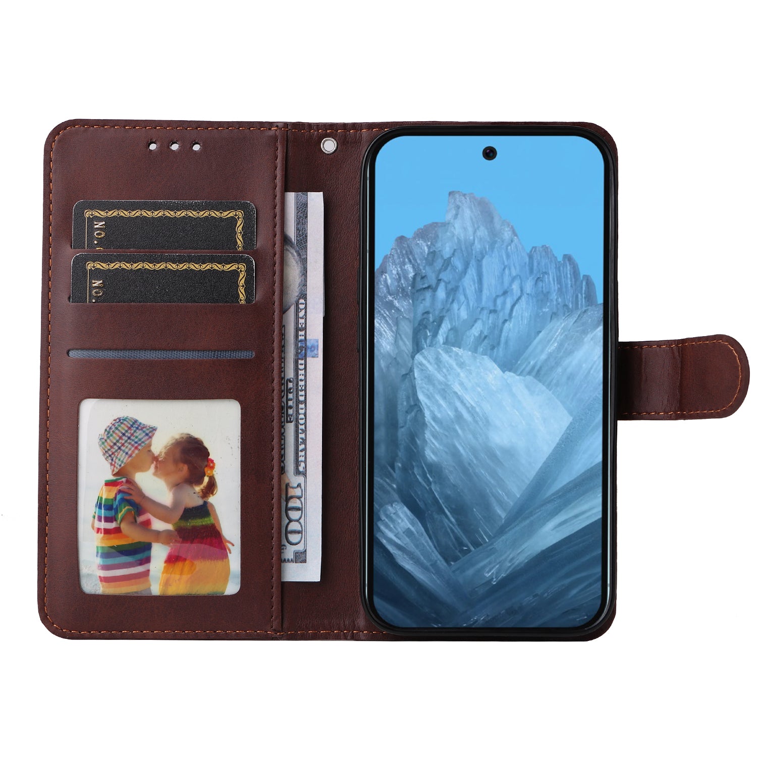 For Google Pixel 9 Leather Case 3 Card Slots Stand View Phone Cover Calf Texture