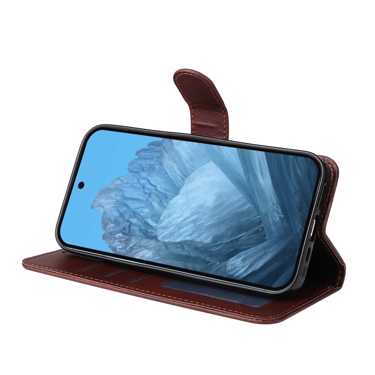 For Google Pixel 9 Leather Case 3 Card Slots Stand View Phone Cover Calf Texture