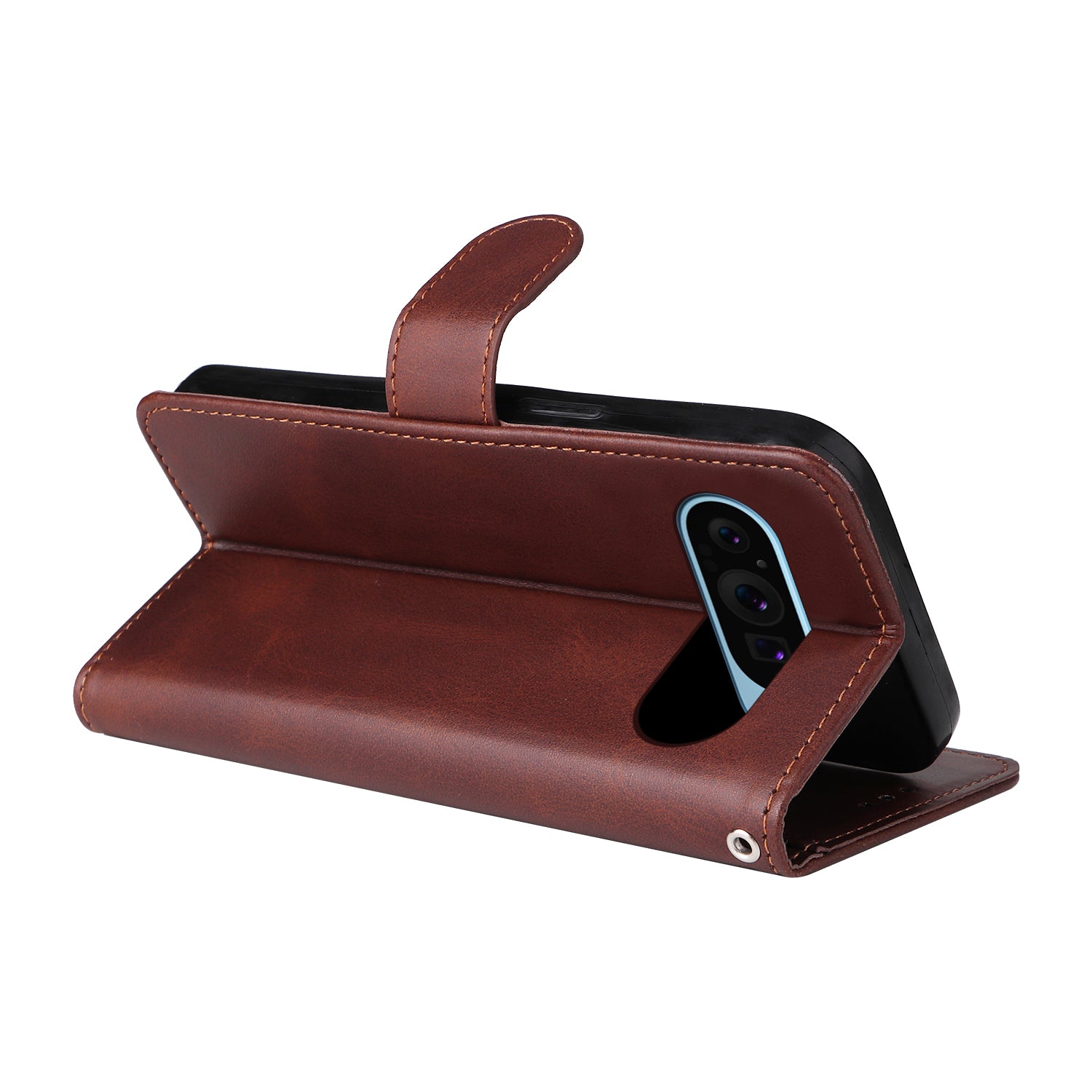 For Google Pixel 9 Leather Case 3 Card Slots Stand View Phone Cover Calf Texture