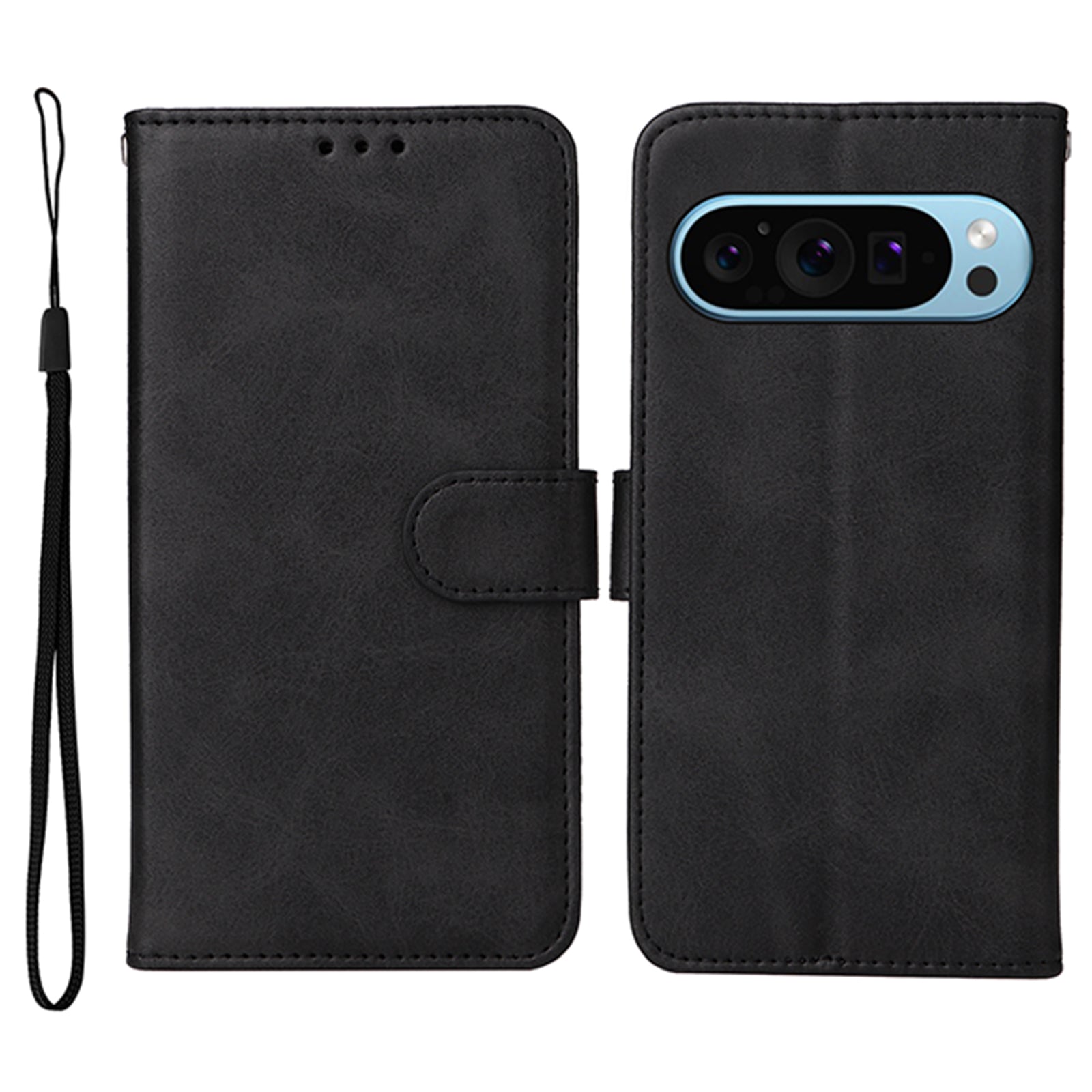 For Google Pixel 9 Leather Case 3 Card Slots Stand View Phone Cover Calf Texture