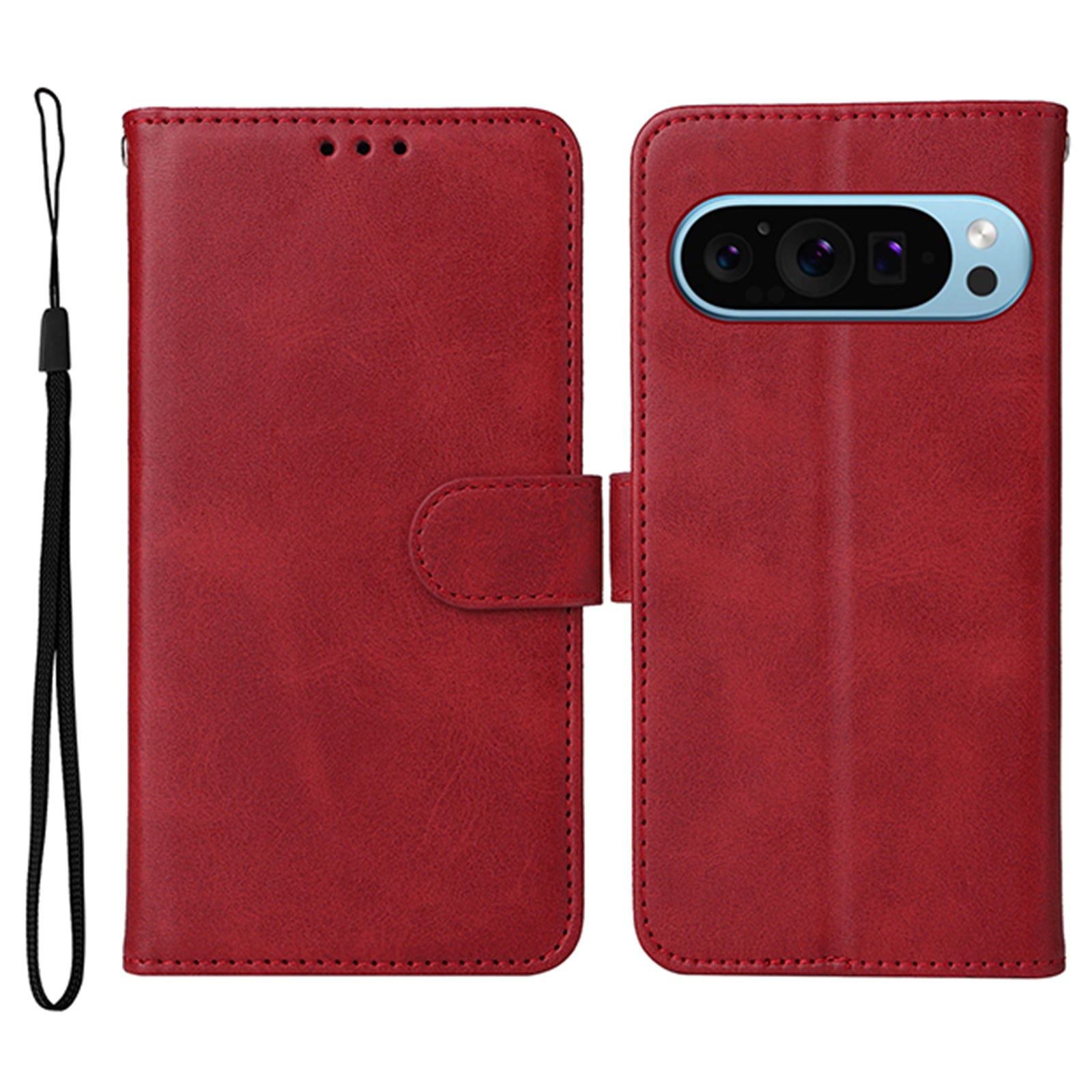 For Google Pixel 9 Leather Case 3 Card Slots Stand View Phone Cover Calf Texture