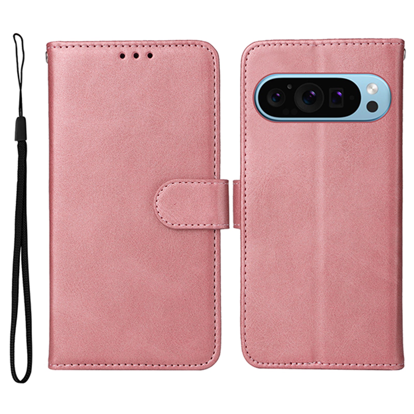 For Google Pixel 9 Leather Case 3 Card Slots Stand View Phone Cover Calf Texture