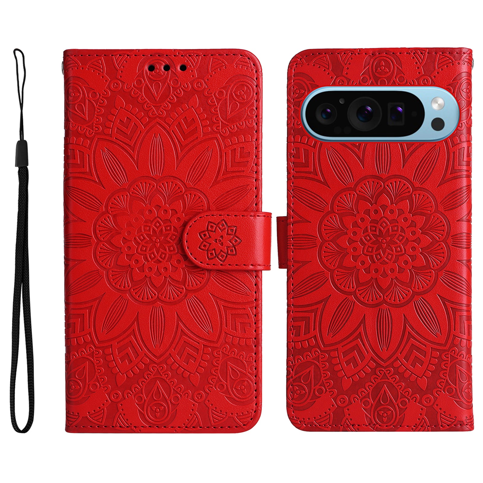 For Google Pixel 9 Case Leather Sunflower Card Holder Stand Phone Cover