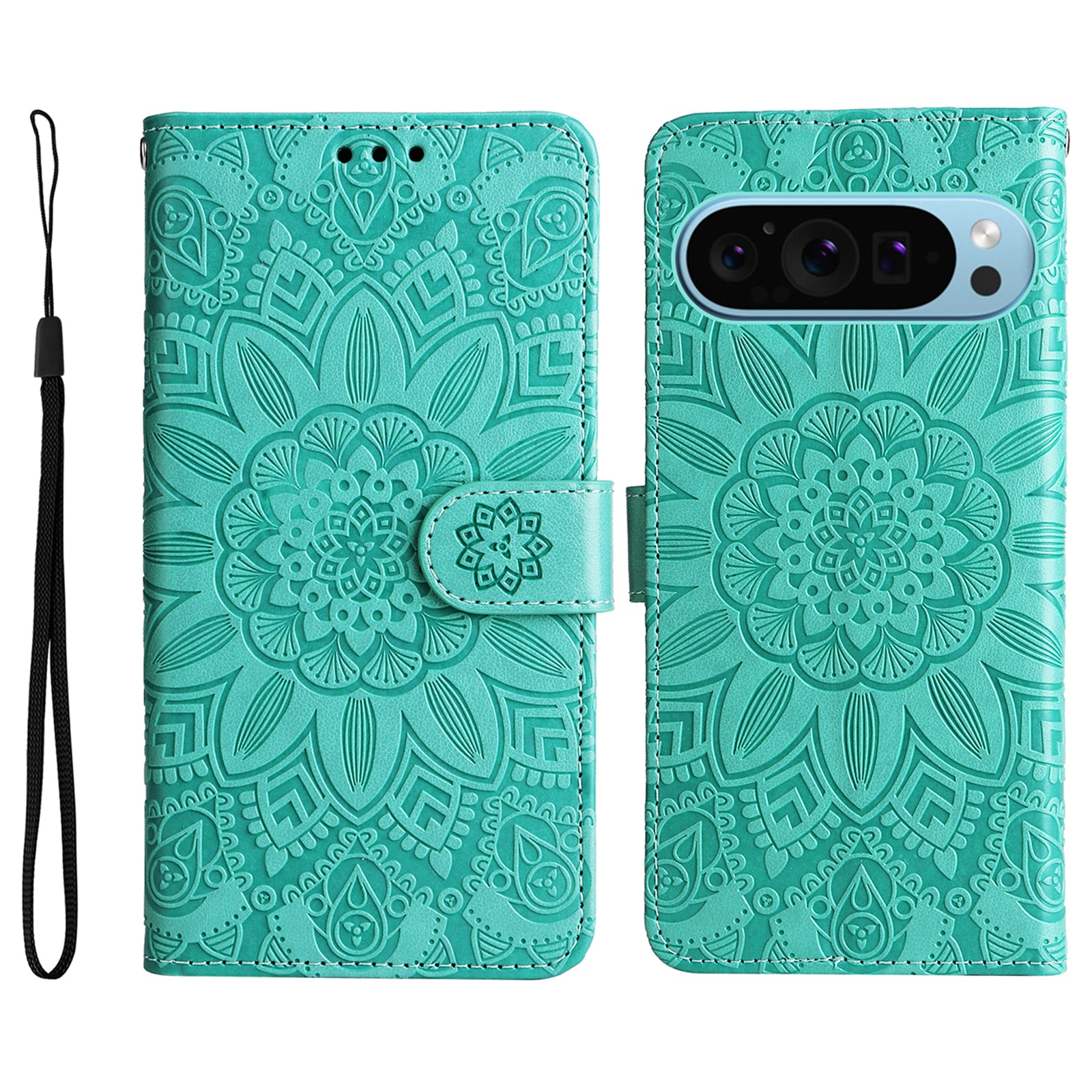 For Google Pixel 9 Case Leather Sunflower Card Holder Stand Phone Cover