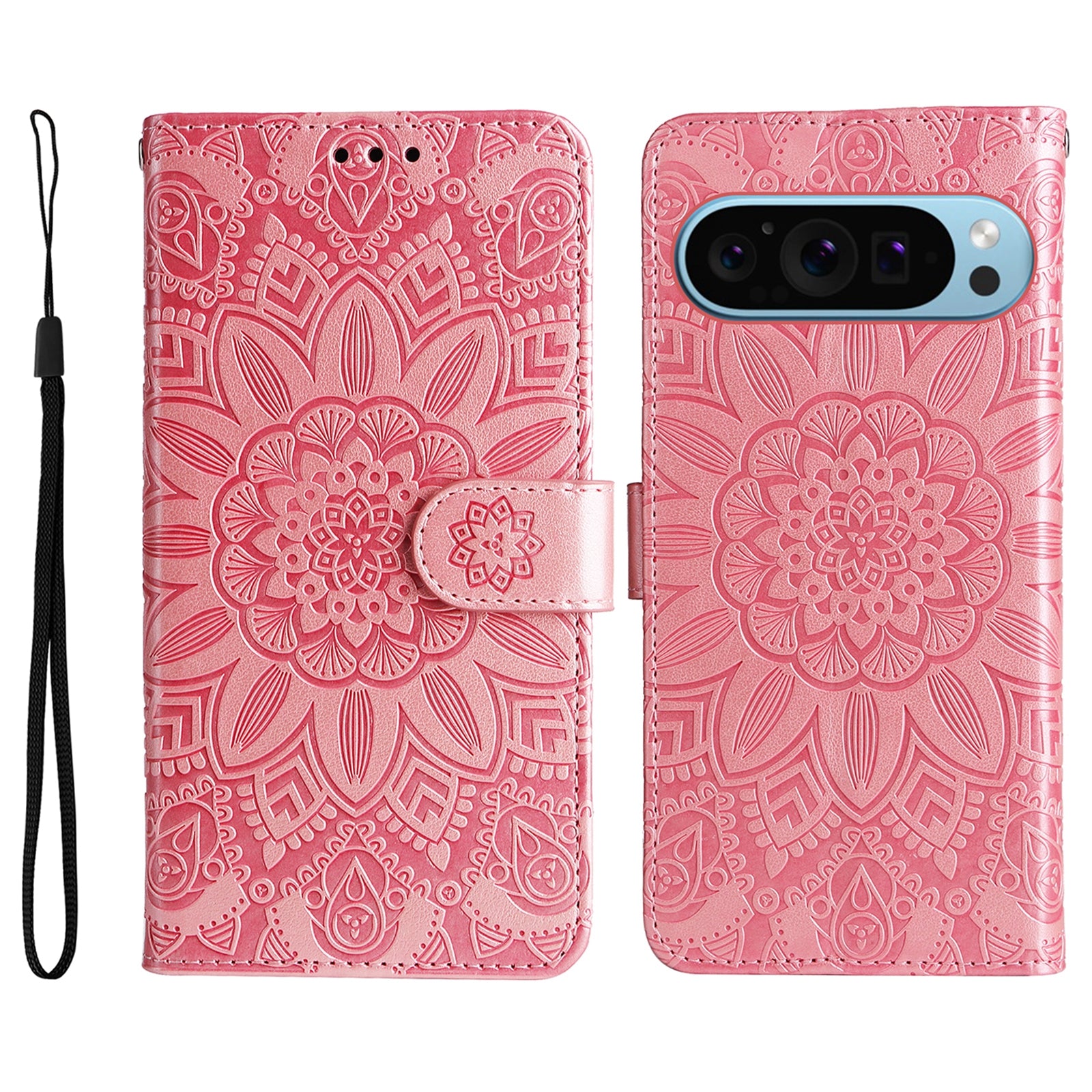 For Google Pixel 9 Case Leather Sunflower Card Holder Stand Phone Cover
