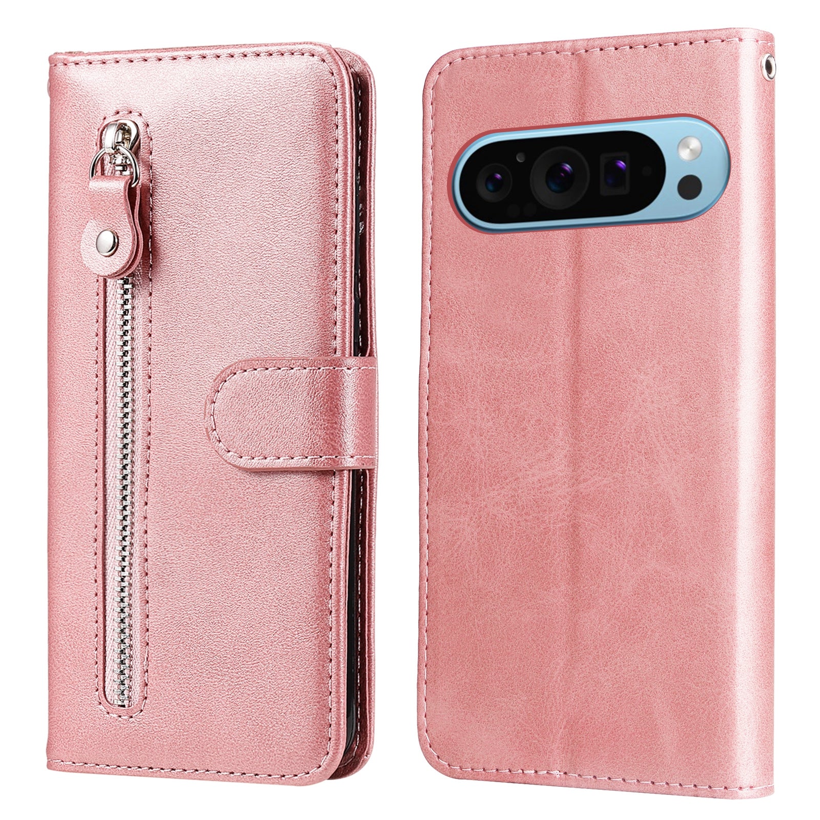 For Google Pixel 9 Case Zipper Pocket Leather Folio Wallet Phone Cover