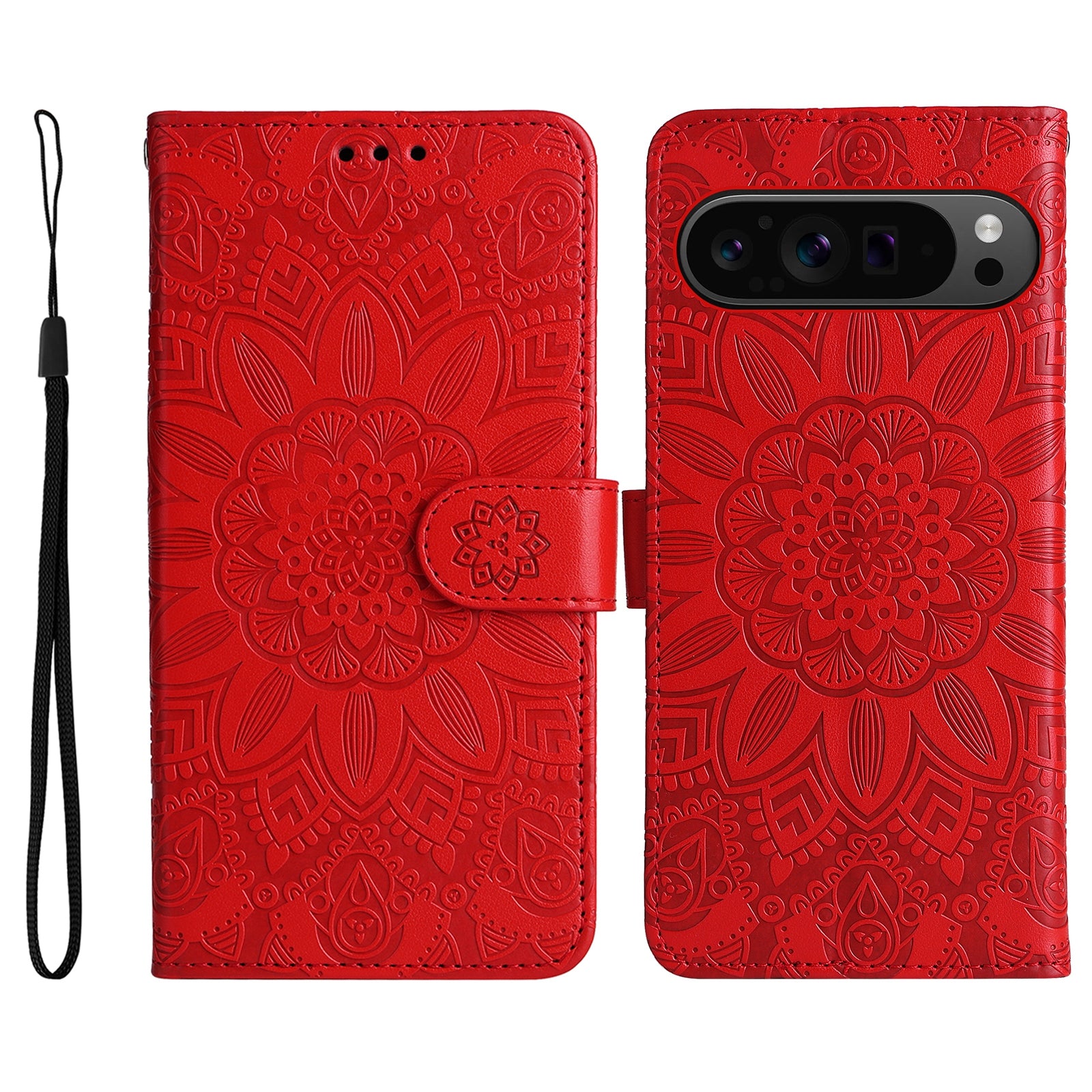 For Google Pixel 9 Pro Case Foldable Stand Imprinted Flower Phone Cover