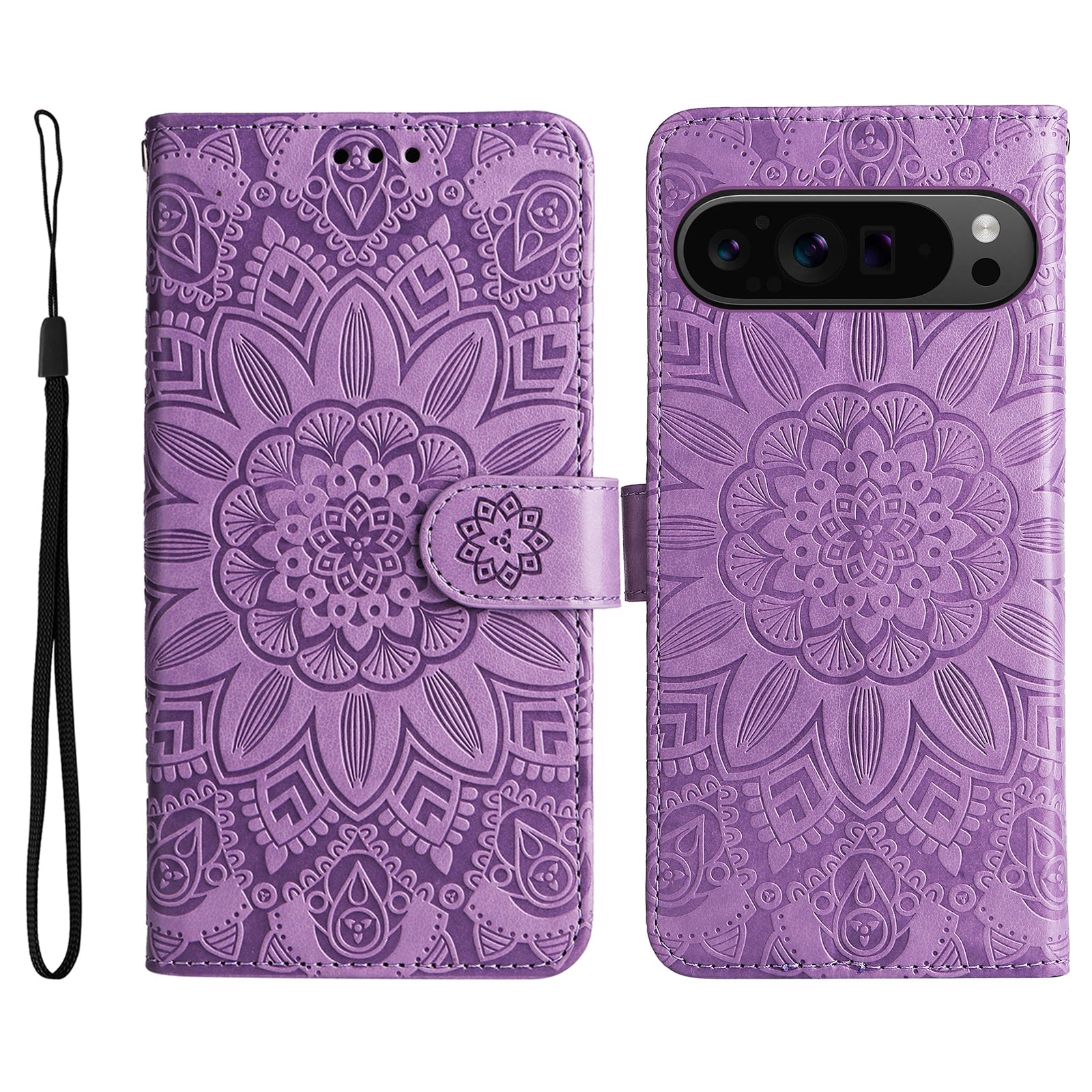 For Google Pixel 9 Pro Case Foldable Stand Imprinted Flower Phone Cover