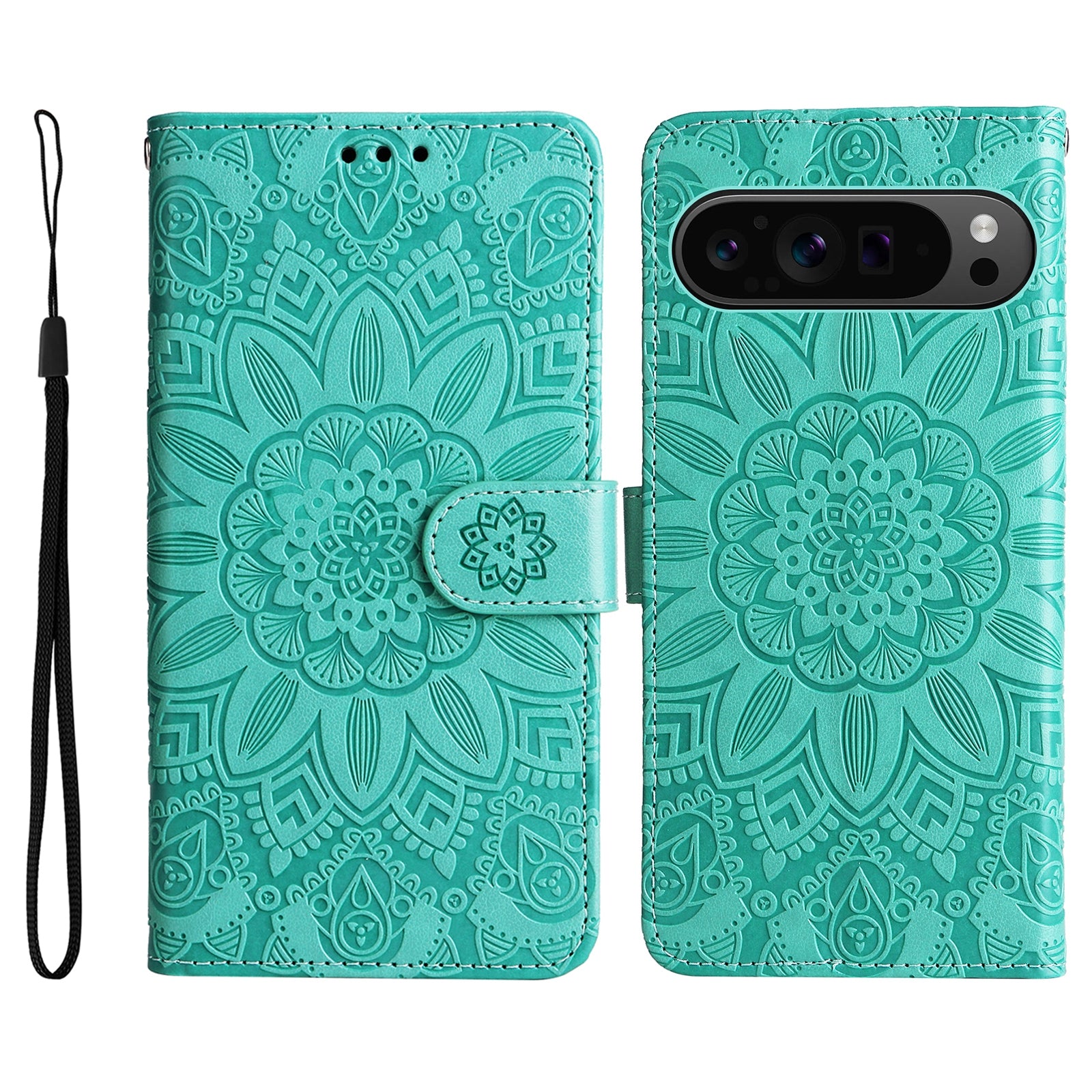 For Google Pixel 9 Pro Case Foldable Stand Imprinted Flower Phone Cover