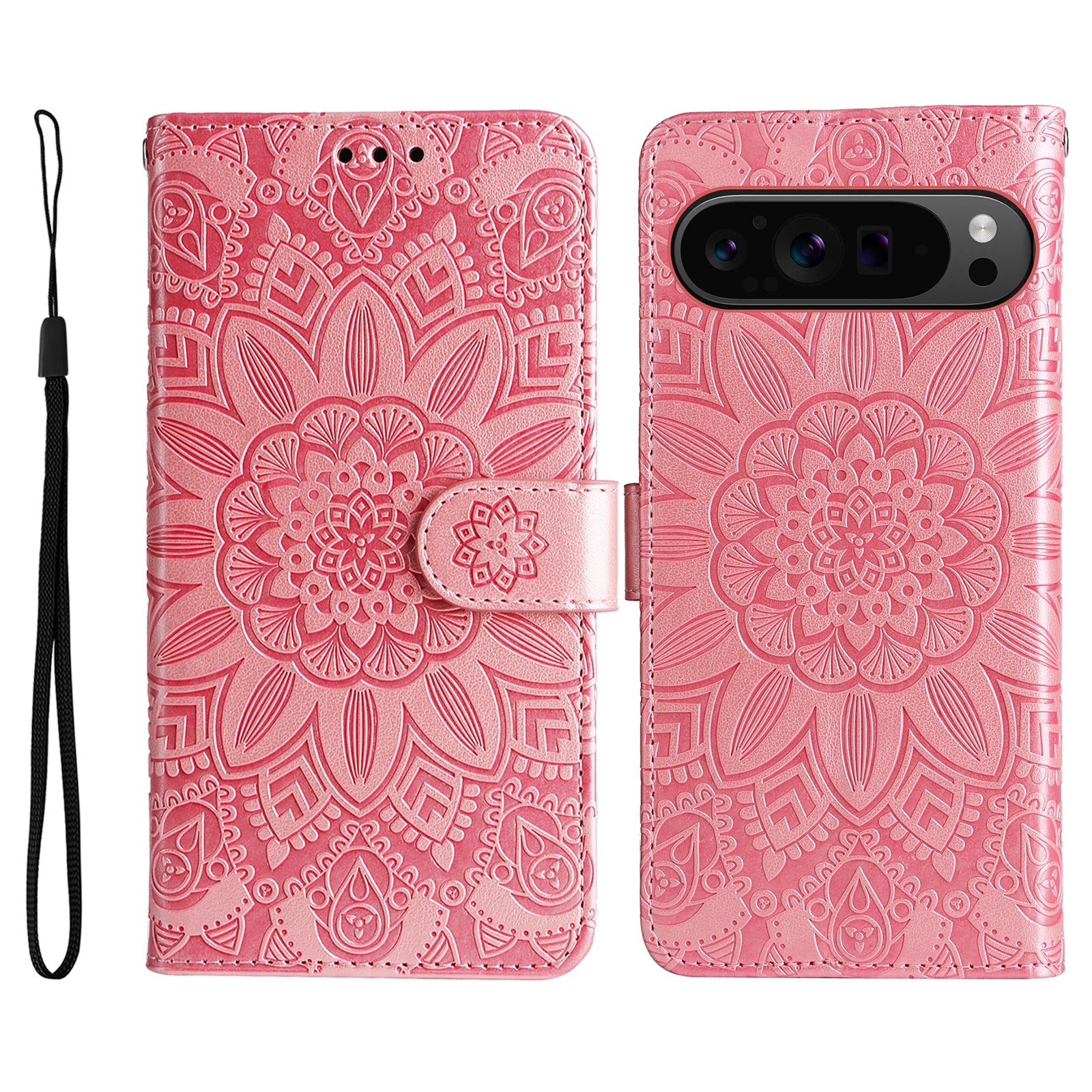 For Google Pixel 9 Pro Case Foldable Stand Imprinted Flower Phone Cover