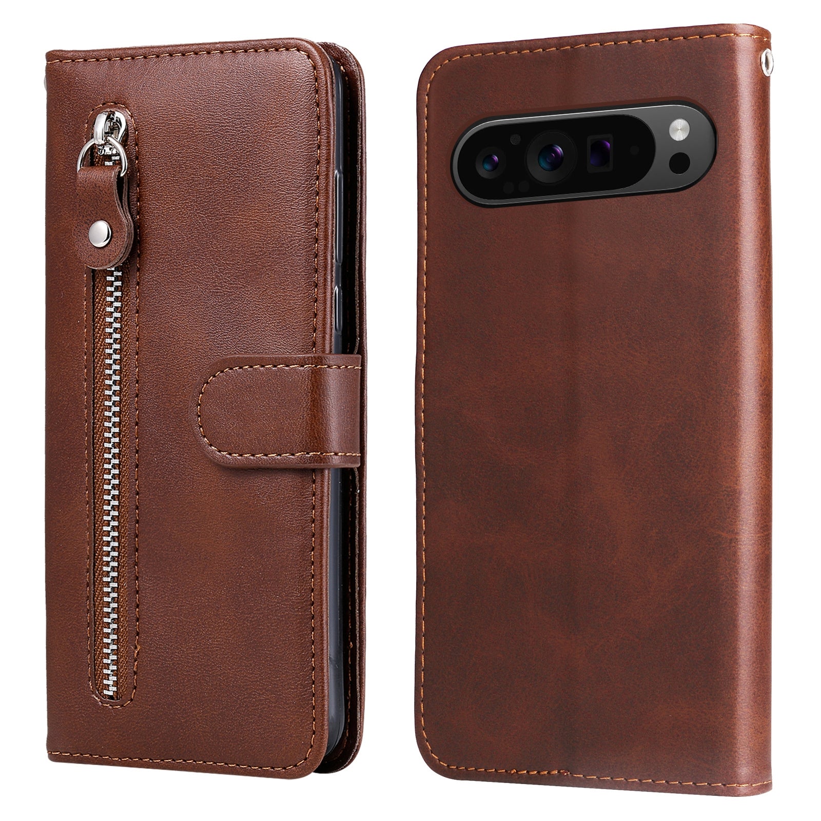 For Google Pixel 9 Pro Cell Phone Cases Zipper Pocket Leather Shockproof Cover