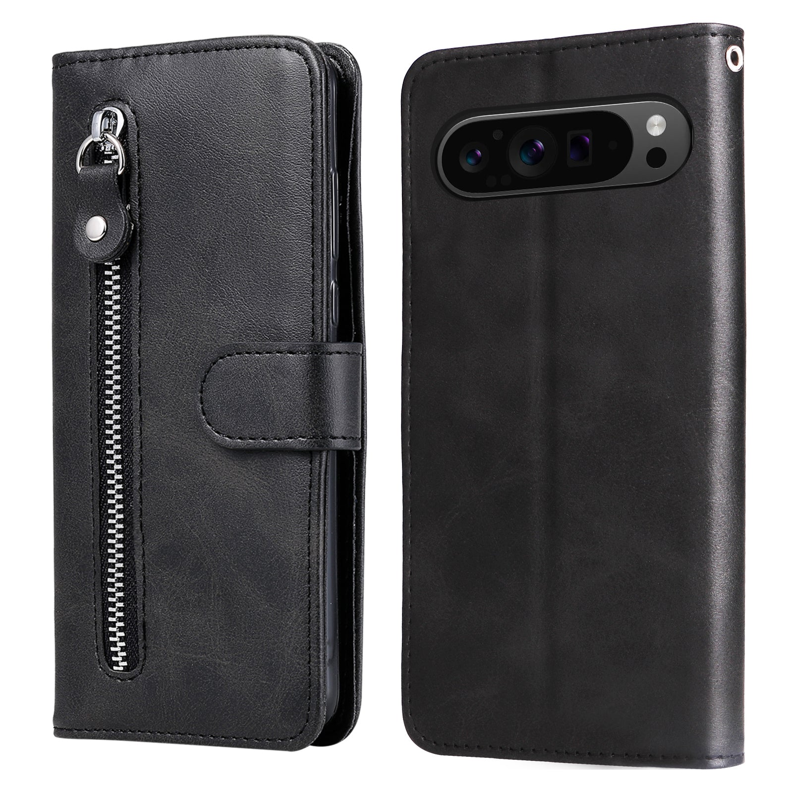 For Google Pixel 9 Pro Cell Phone Cases Zipper Pocket Leather Shockproof Cover