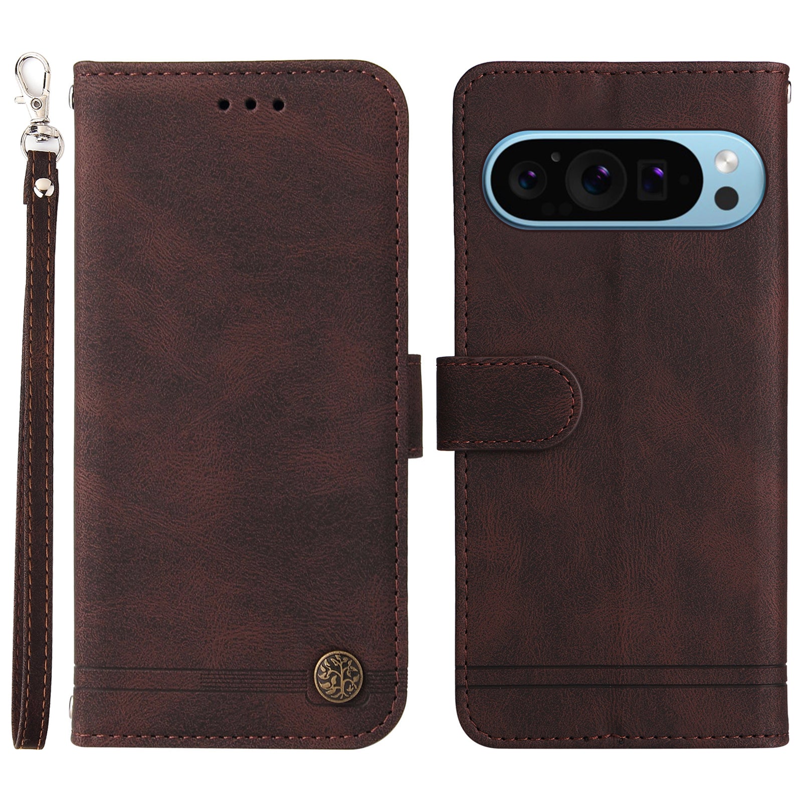 For Google Pixel 9 Leather Wallet Case Stand Phone Cover Skin-touch Texture