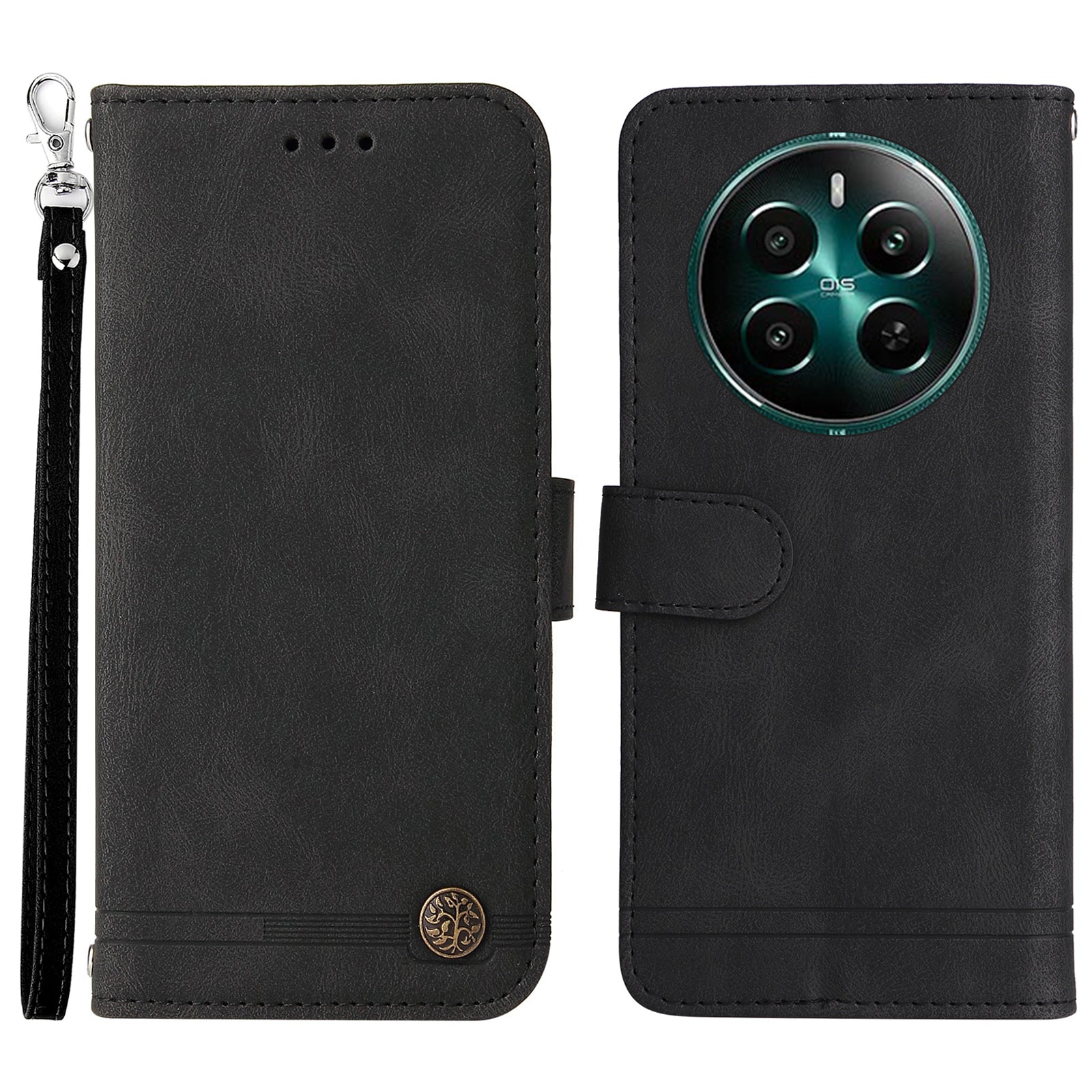 For Realme 12+ 5G Case Hardware Tree Decor Leather Wallet Phone Cover