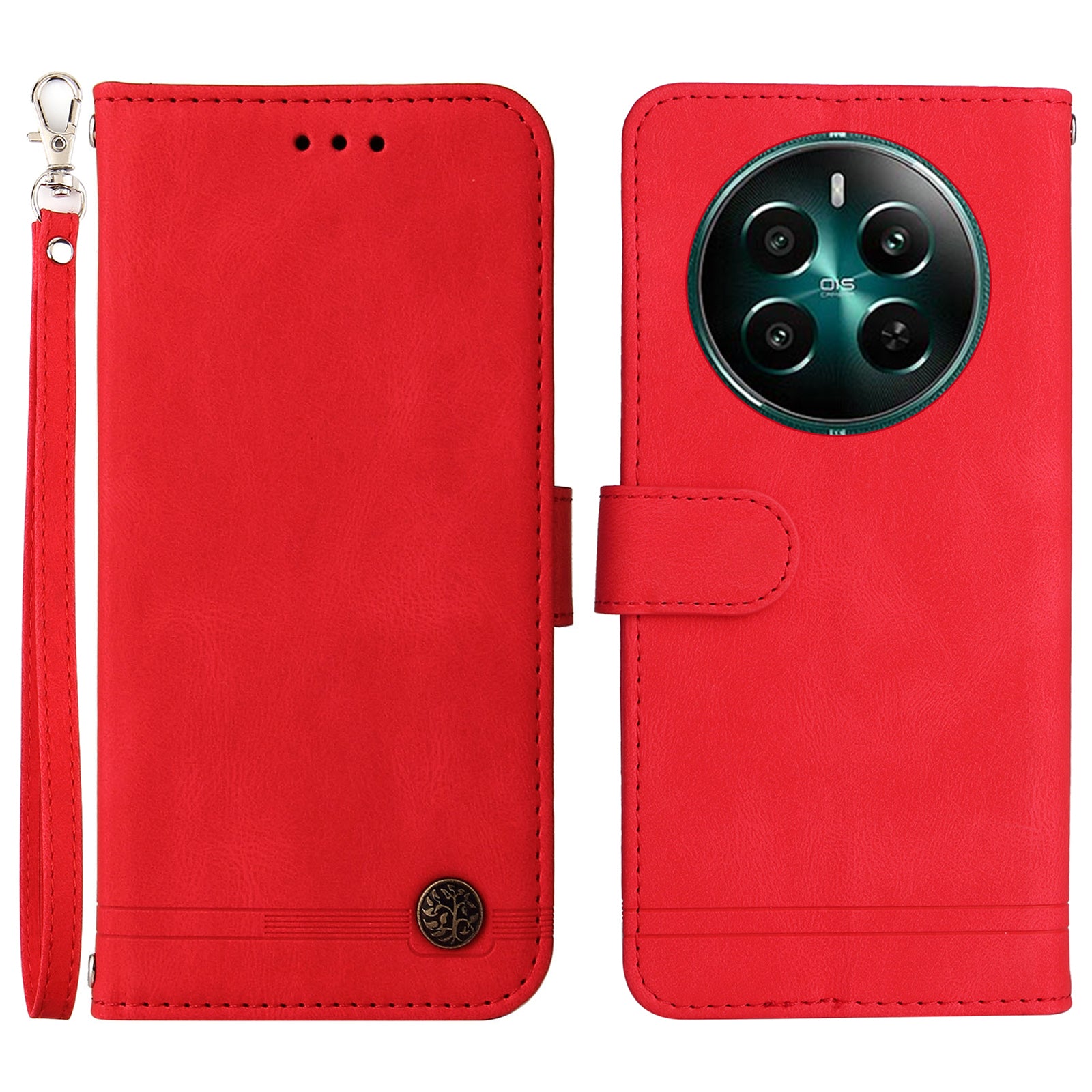 For Realme 12+ 5G Case Hardware Tree Decor Leather Wallet Phone Cover