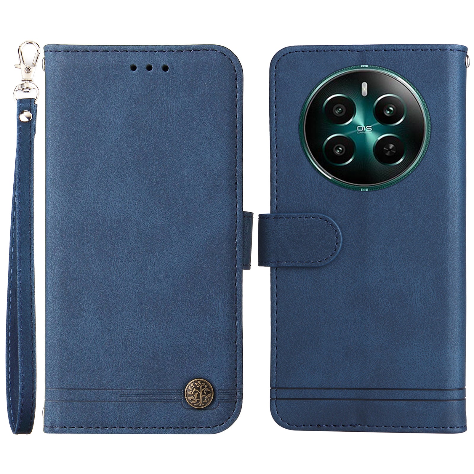 For Realme 12+ 5G Case Hardware Tree Decor Leather Wallet Phone Cover