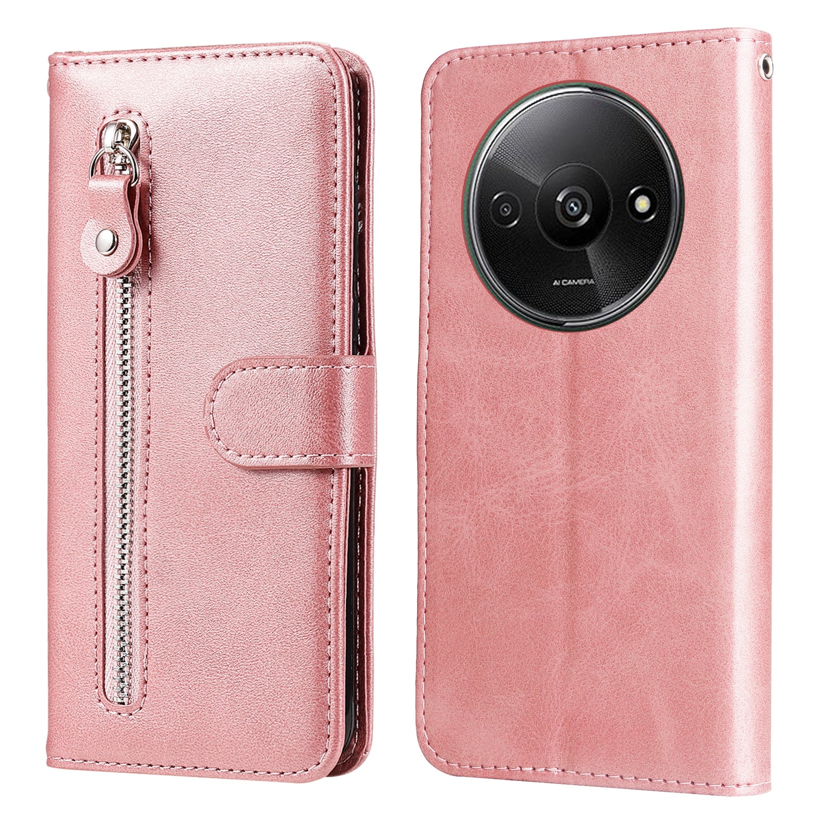 For Xiaomi Redmi A3 / Poco C61 4G Magnetic Case Zipper Pocket Phone Cover with Calf Texture
