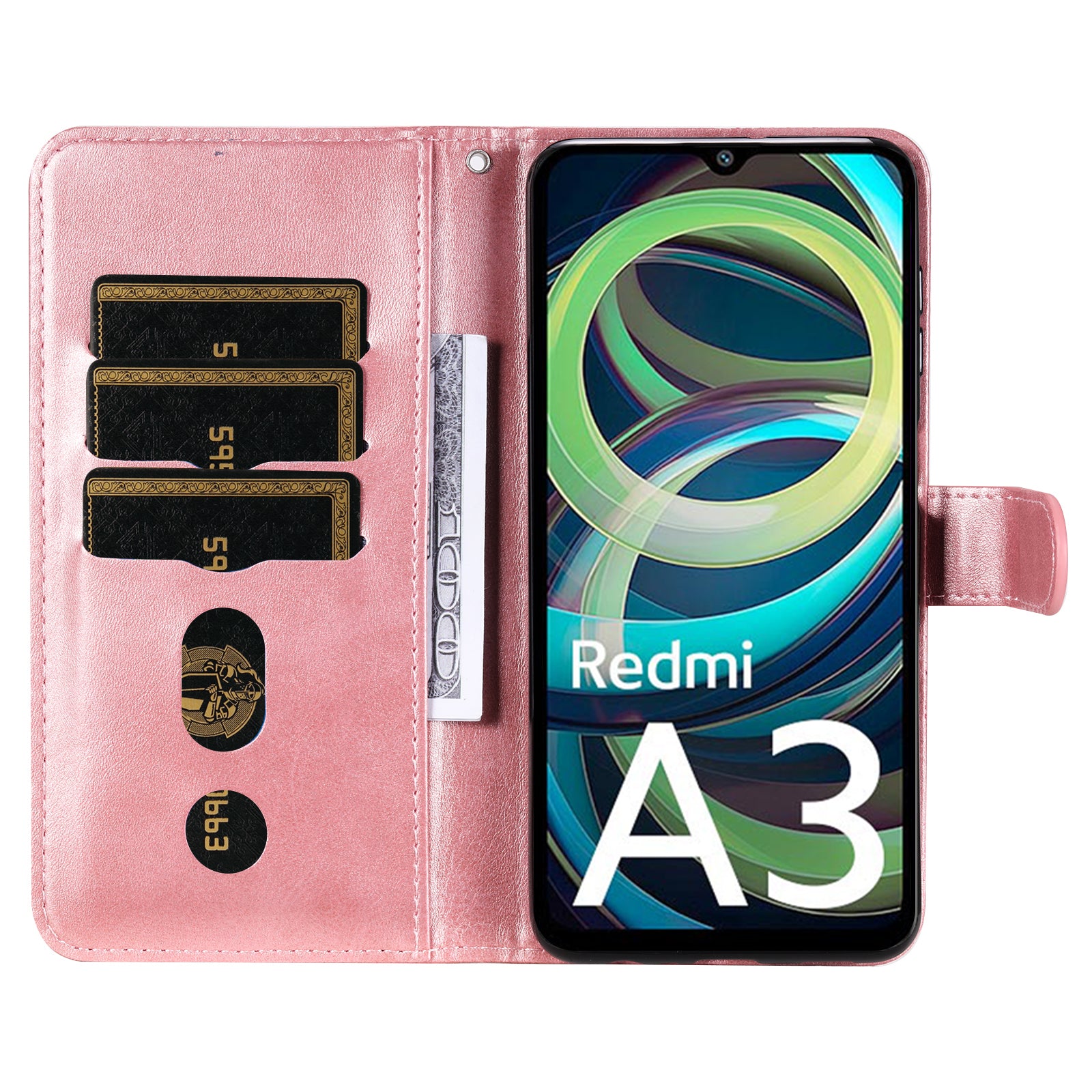 For Xiaomi Redmi A3 / Poco C61 4G Magnetic Case Zipper Pocket Phone Cover with Calf Texture