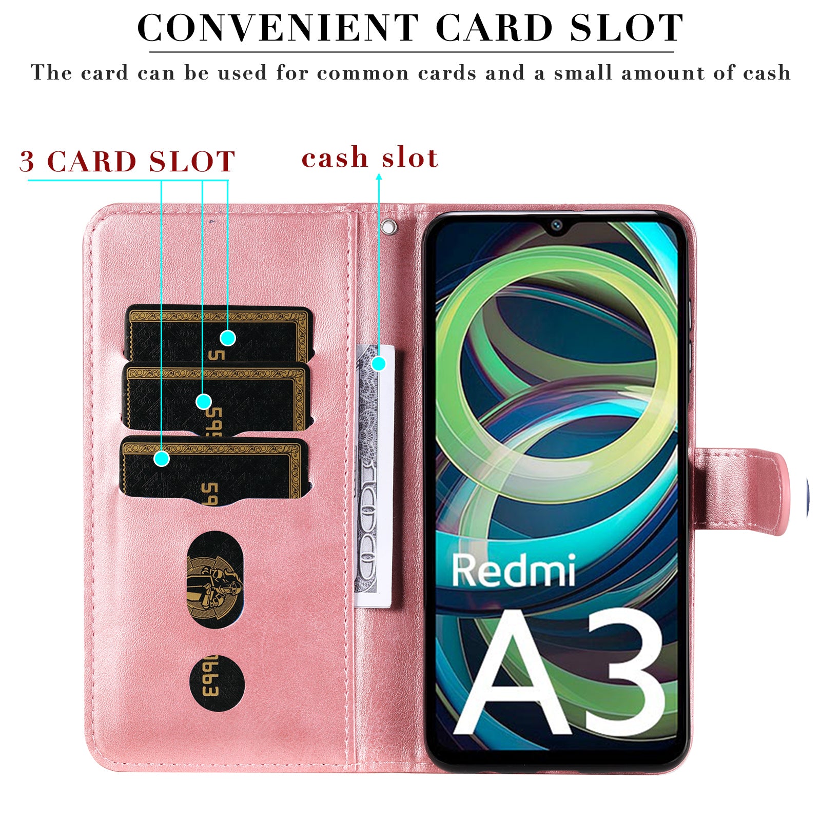 For Xiaomi Redmi A3 / Poco C61 4G Magnetic Case Zipper Pocket Phone Cover with Calf Texture