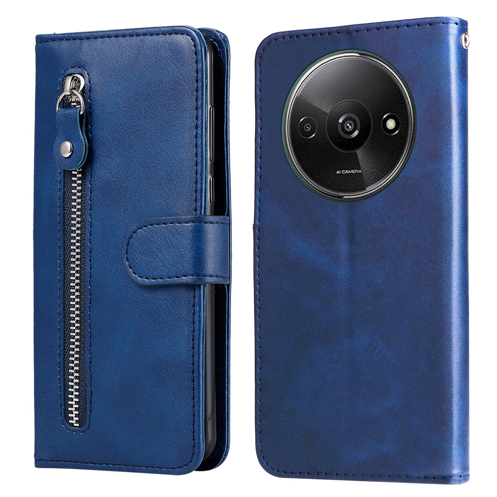 For Xiaomi Redmi A3 / Poco C61 4G Magnetic Case Zipper Pocket Phone Cover with Calf Texture