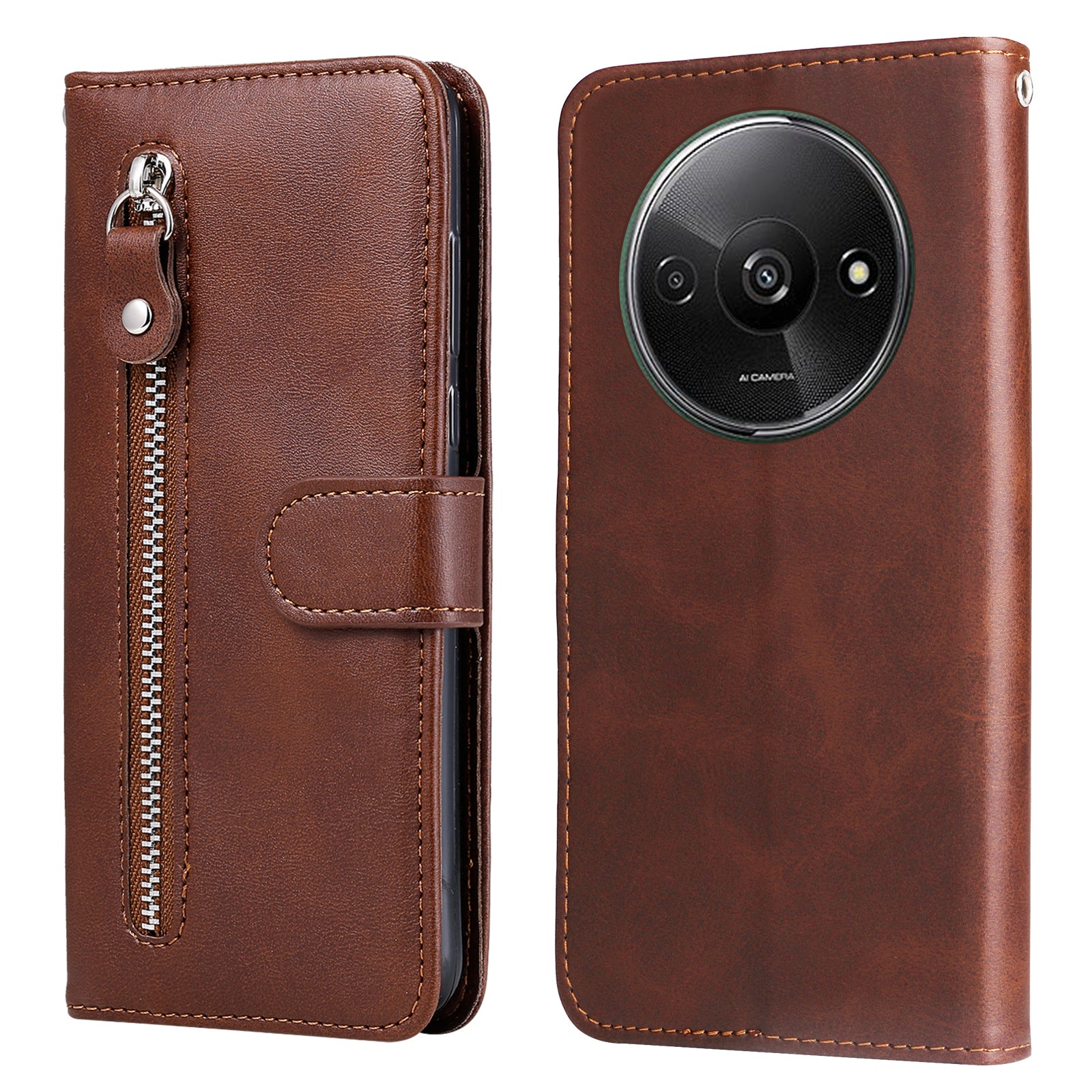 For Xiaomi Redmi A3 / Poco C61 4G Magnetic Case Zipper Pocket Phone Cover with Calf Texture