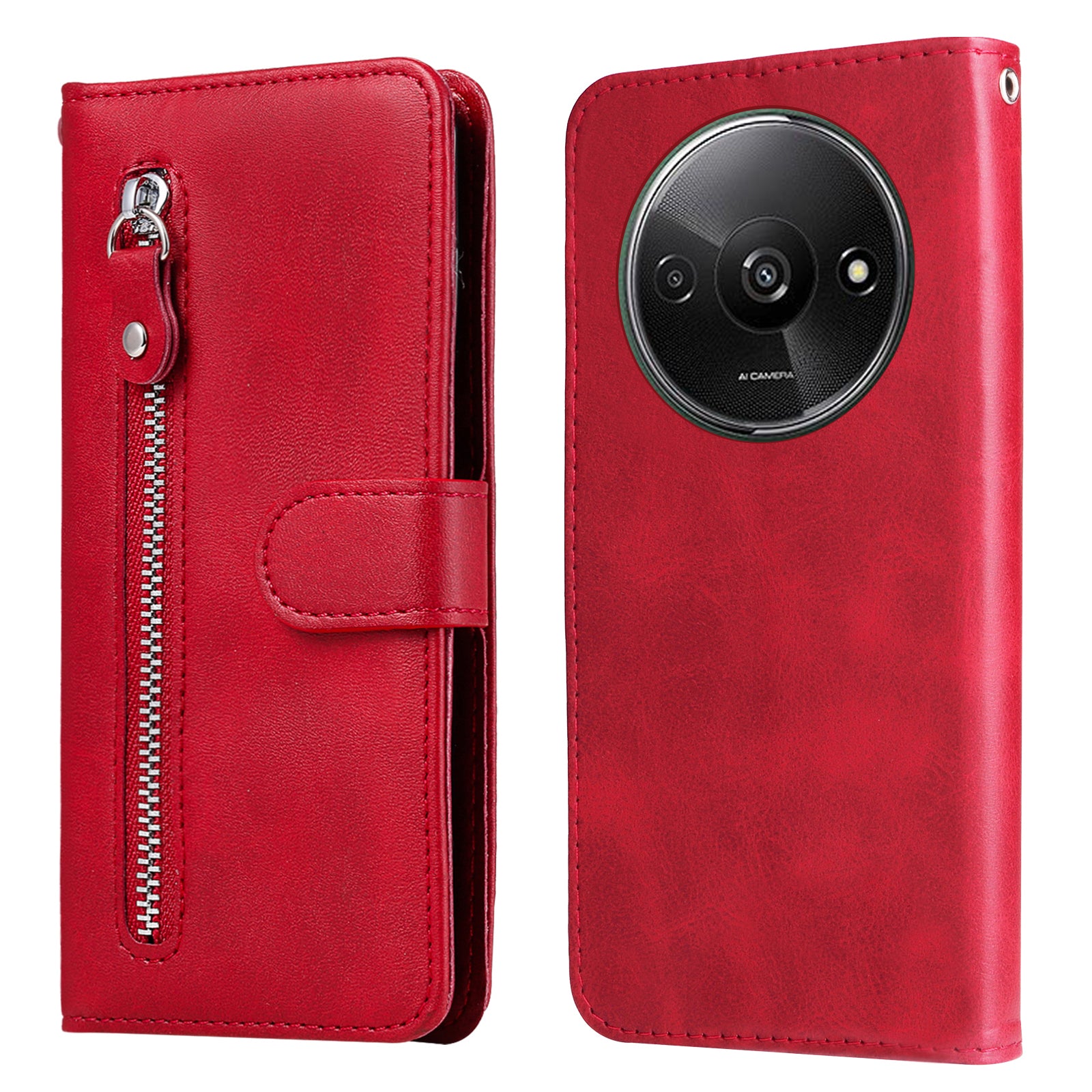 For Xiaomi Redmi A3 / Poco C61 4G Magnetic Case Zipper Pocket Phone Cover with Calf Texture