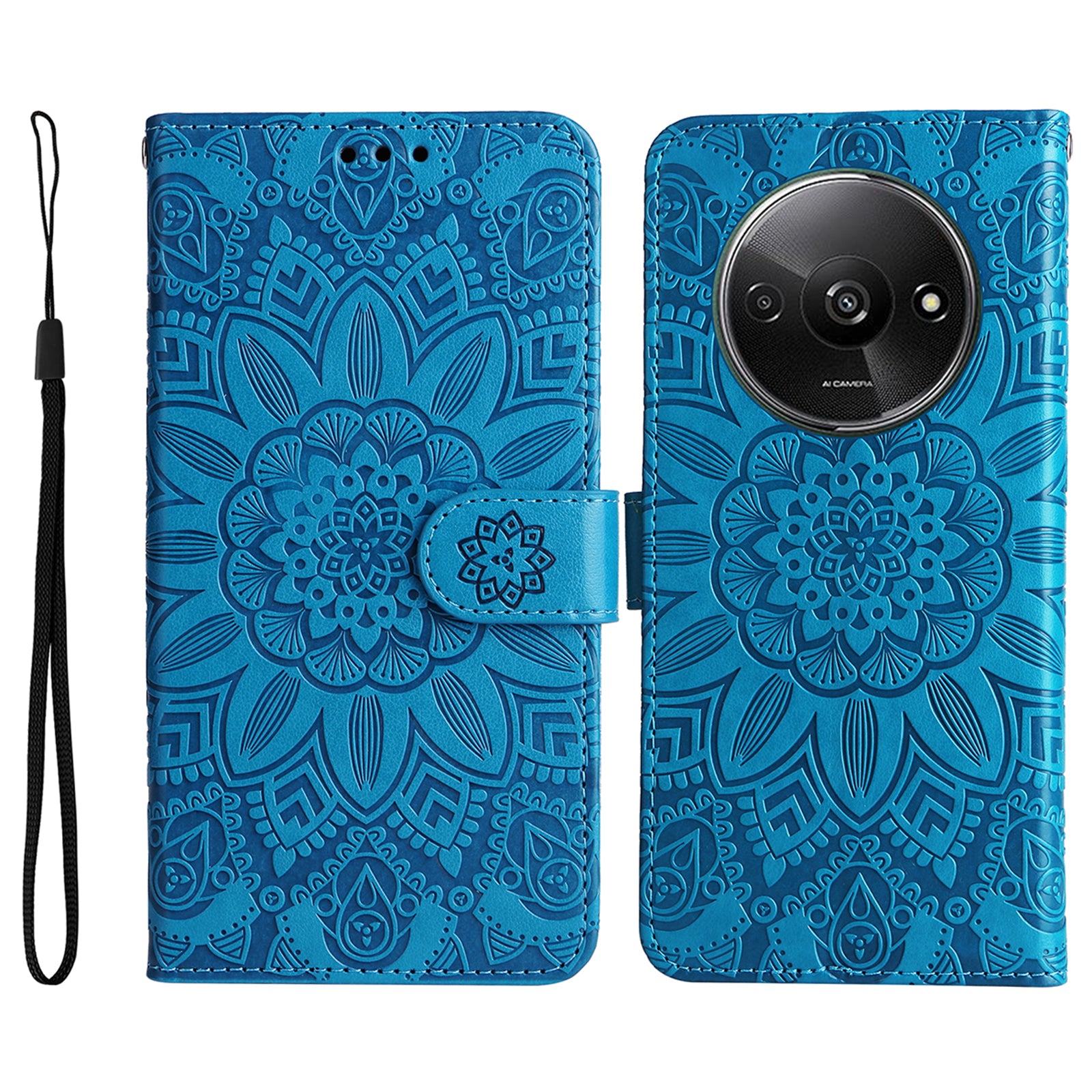 For Xiaomi Redmi A3 / Poco C61 4G Cell Phone Case Imprinted Flower Stand Cover with Handy Strap
