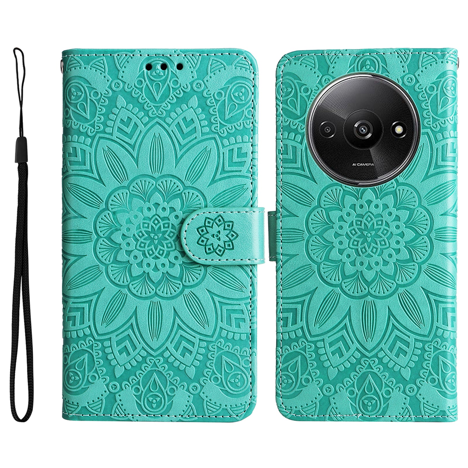 For Xiaomi Redmi A3 / Poco C61 4G Cell Phone Case Imprinted Flower Stand Cover with Handy Strap