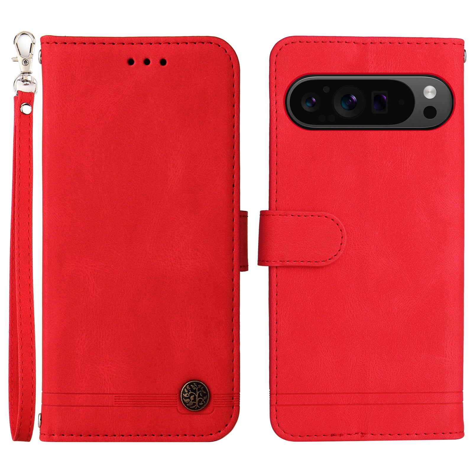 For Google Pixel 9 Pro Case Wallet PU Leather Phone Cover Lines Imprinted