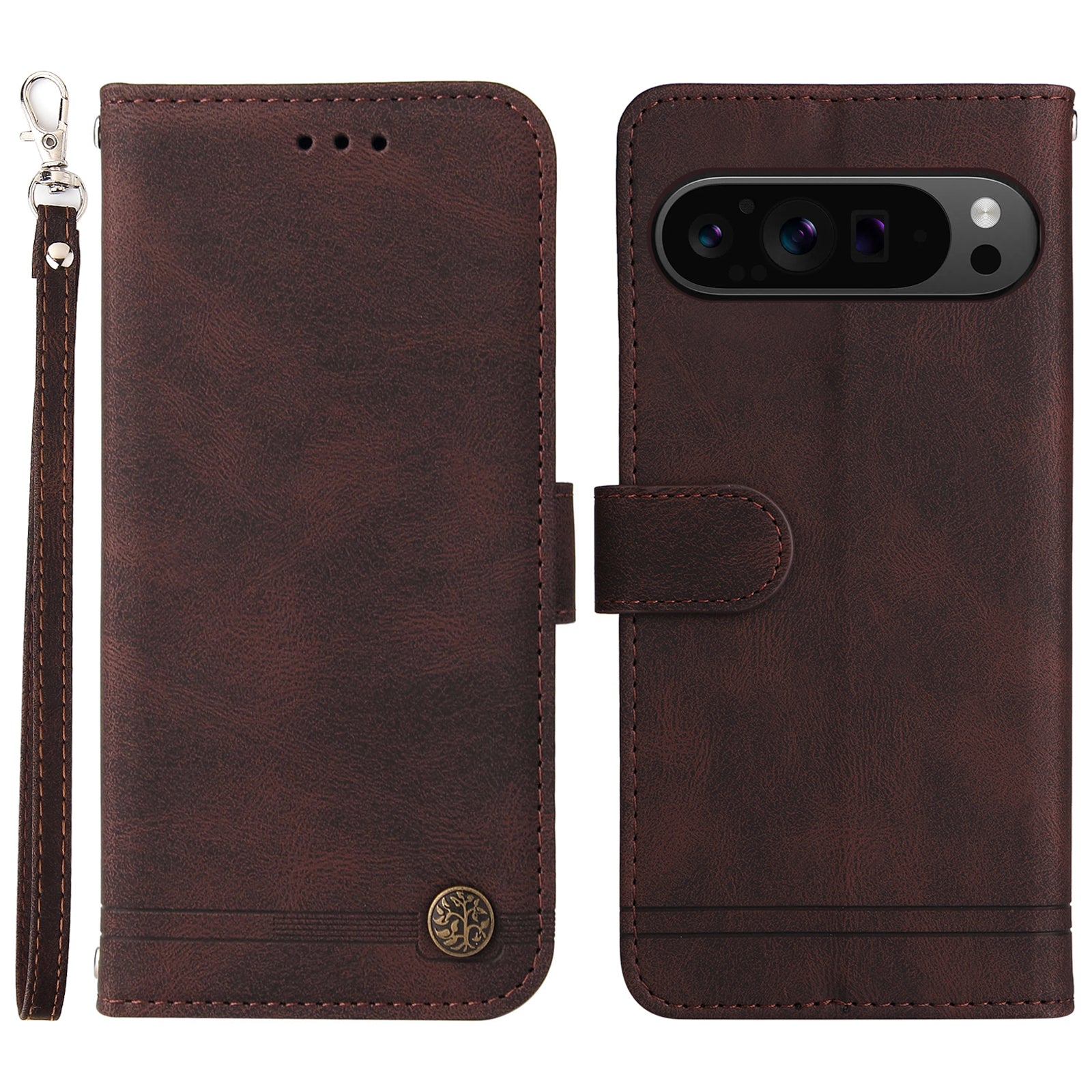 For Google Pixel 9 Pro Case Wallet PU Leather Phone Cover Lines Imprinted