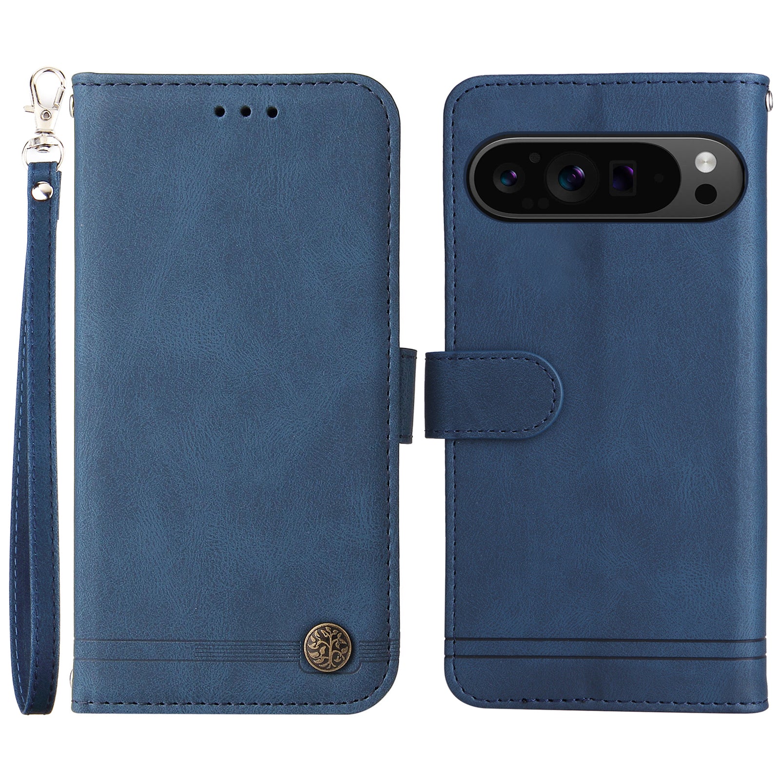 For Google Pixel 9 Pro Case Wallet PU Leather Phone Cover Lines Imprinted