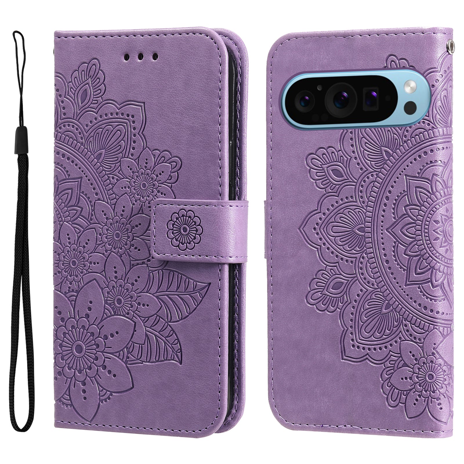 For Google Pixel 9 Cell Phone Cases Imprinted Flower Pattern Card Holder Cover
