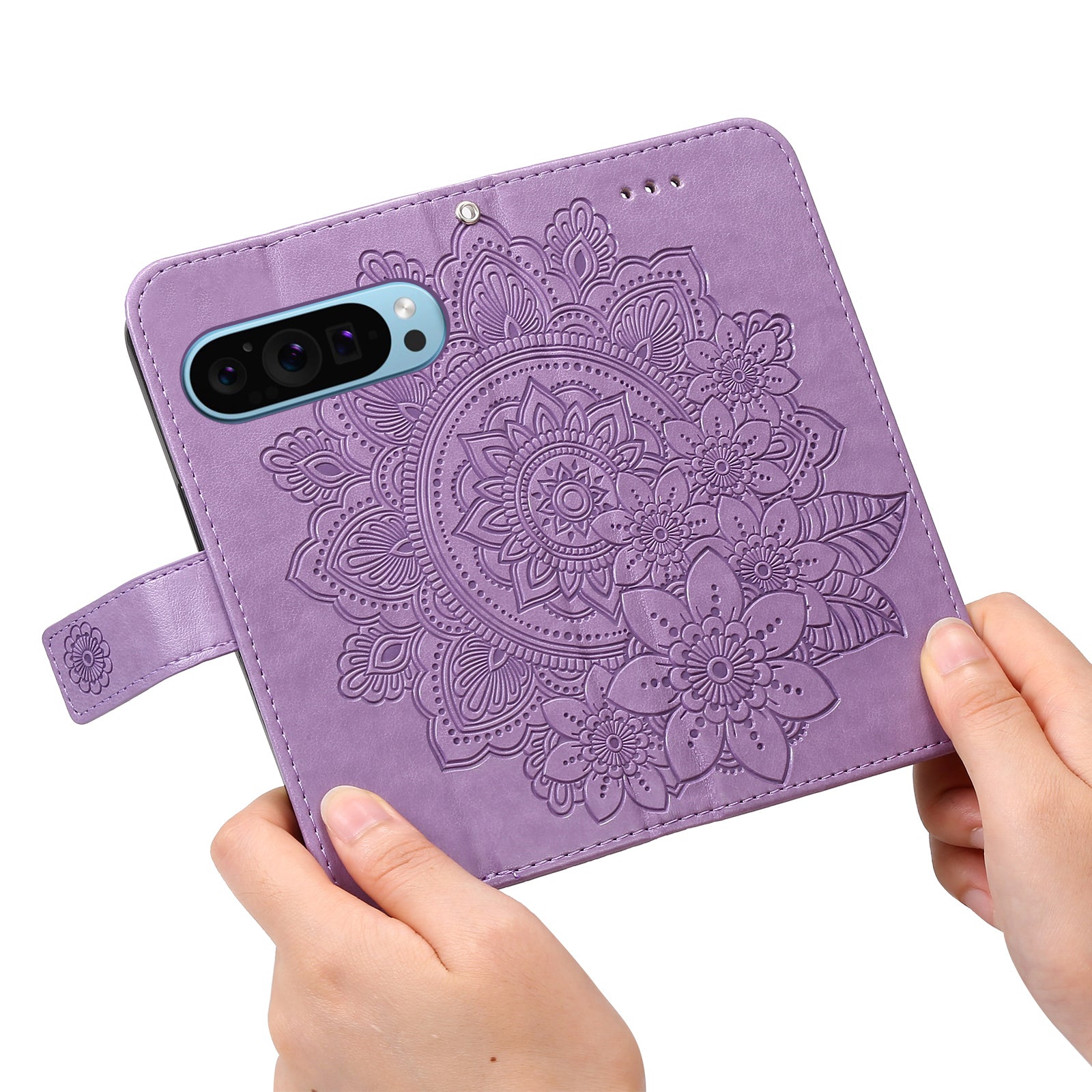 For Google Pixel 9 Cell Phone Cases Imprinted Flower Pattern Card Holder Cover